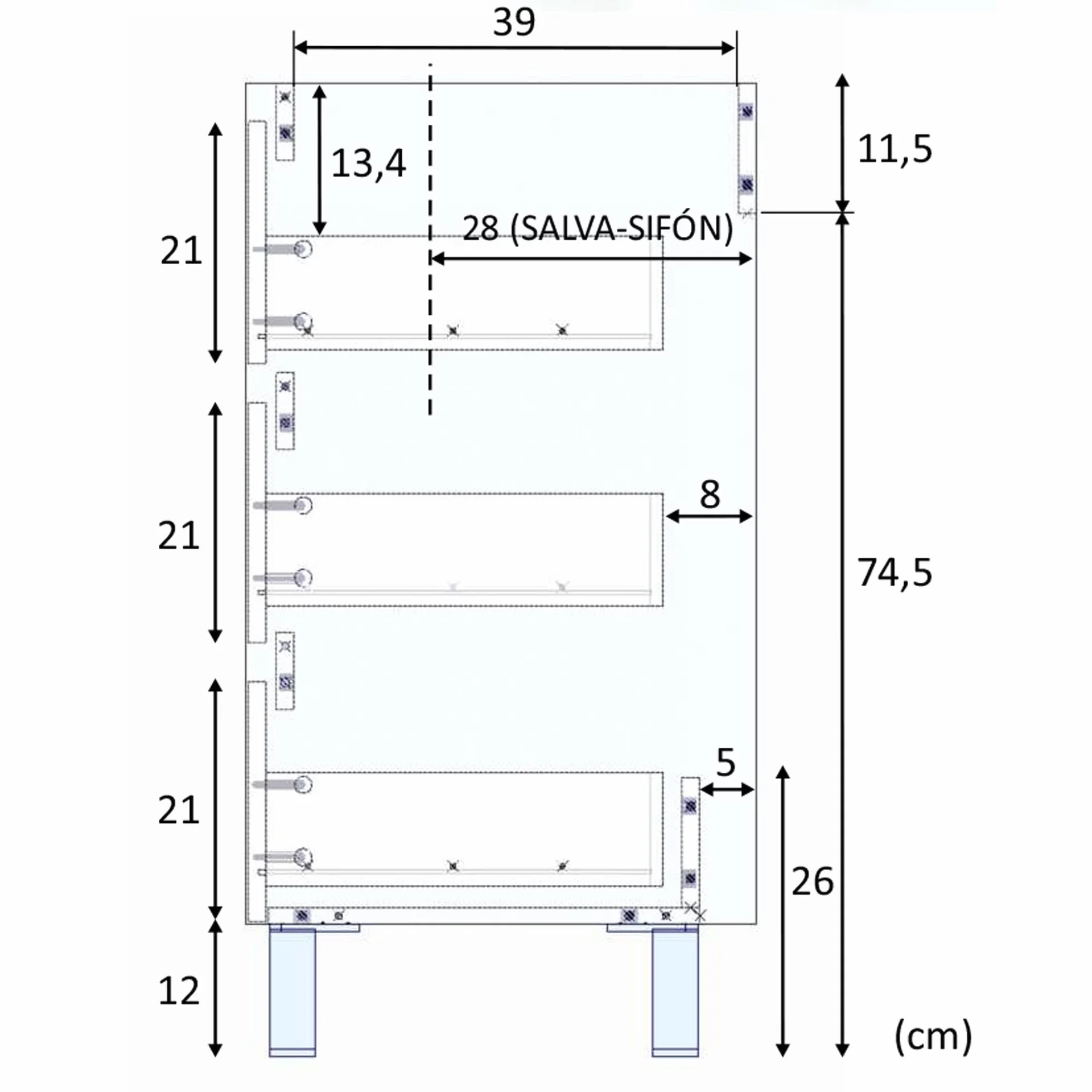 HOMN LIVING Mueble de Baño Devin con 3 Cajones, Espejo y Columna 2 Puertas, Acabado en Nordik, 100 cm (Ancho) x 45 cm (Fondo) x 86 cm (Alto)