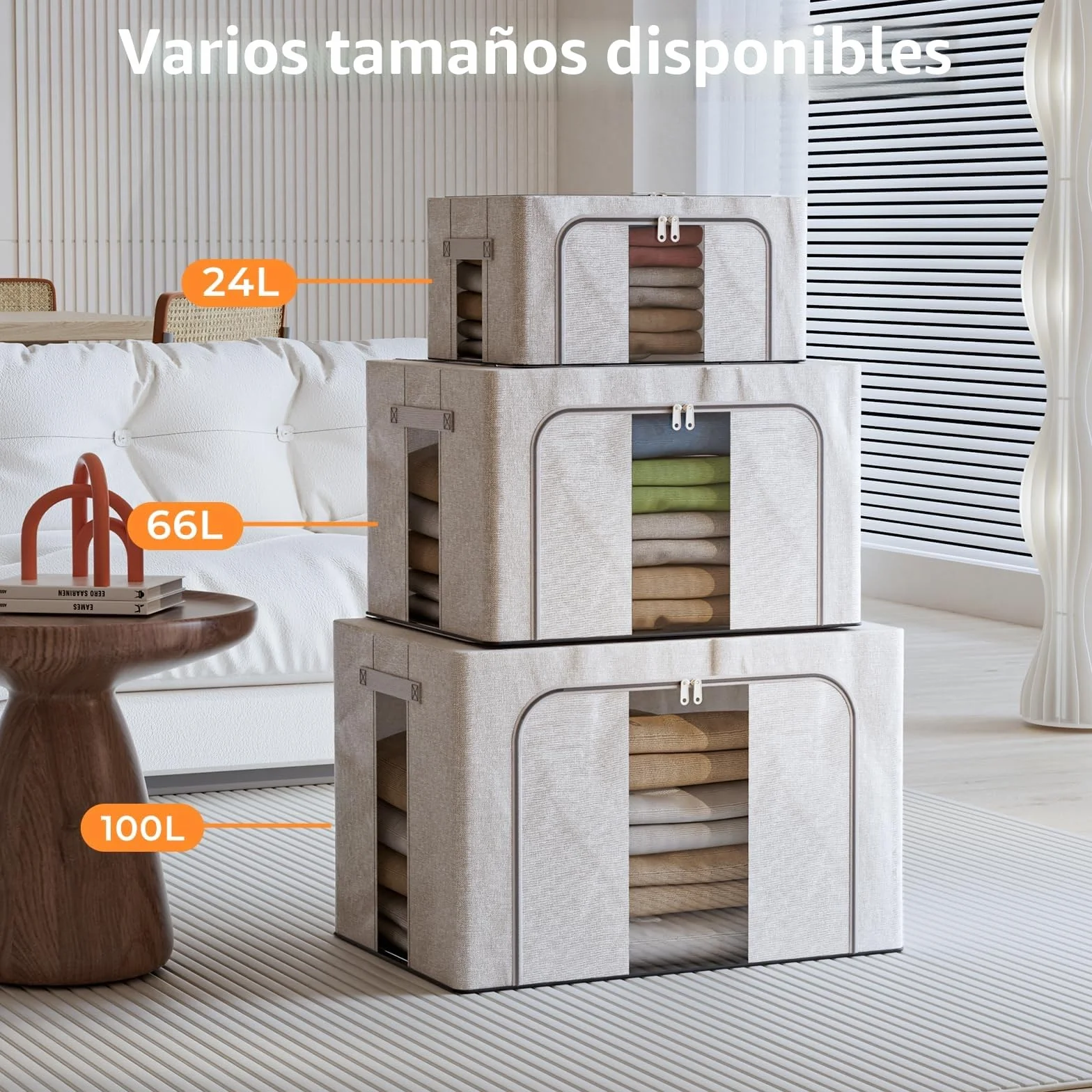 3 Piezas 24L Cajas Almacenaje Ropa Con Marco De Metal, Organizador Armario Apilable, Cajas De Almacenaje De Ropa Bolsa Para Guardar Ropa Plegable Para Ropa De Temporada Y Ropa De Cama Gris