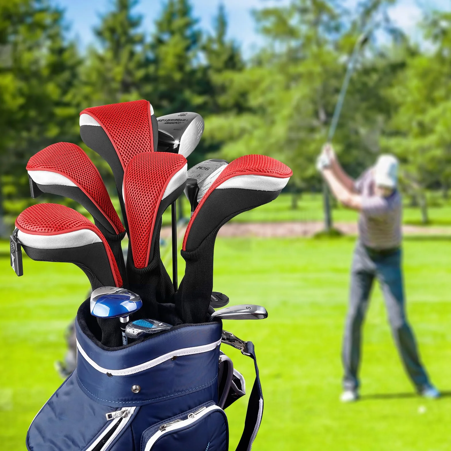 Andux Juego de 3 Fundas para Cabeza de Palo de Golf de Madera, Cuello Largo 460 CC
