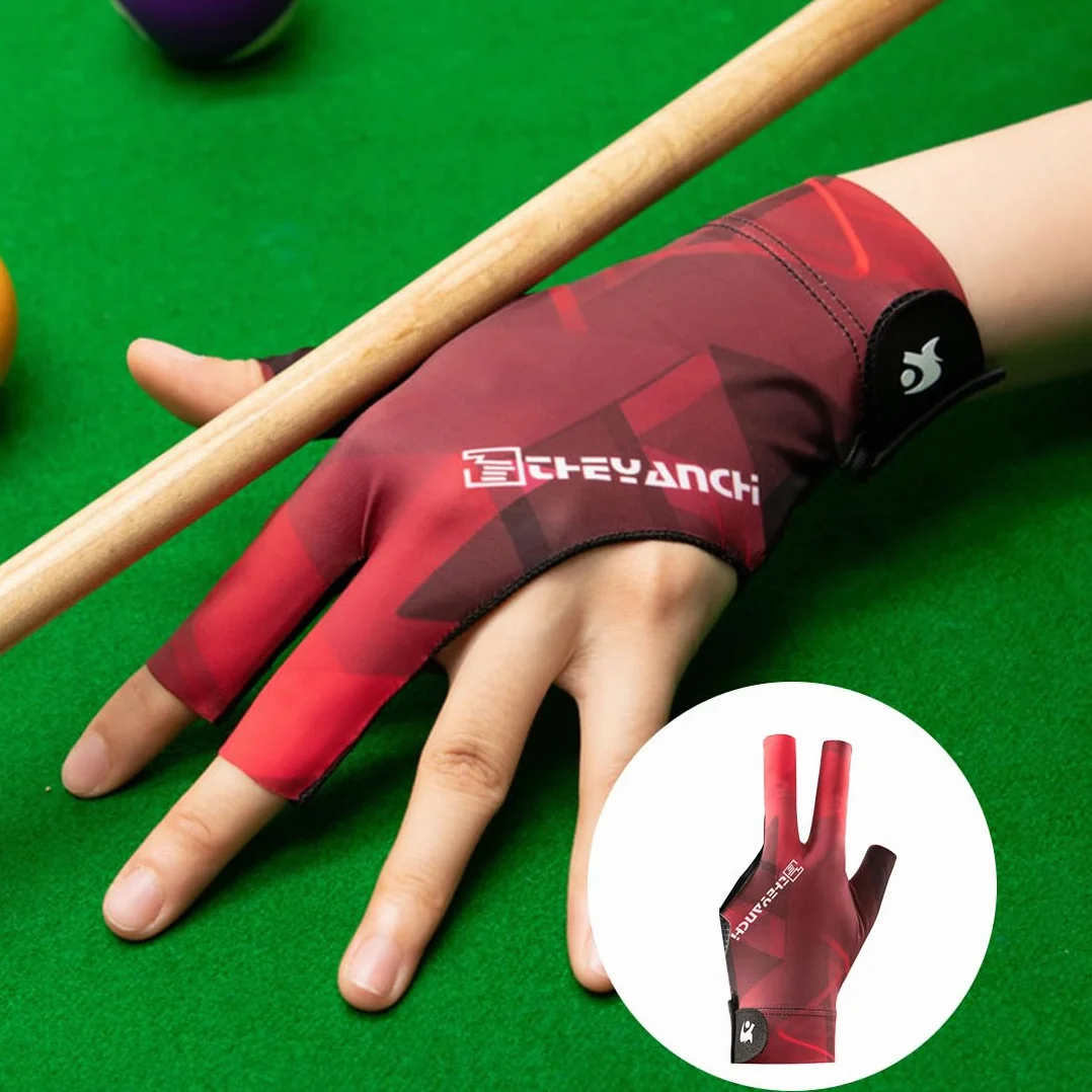 EIHI 1 par de guantes de billar con 3 dedos, para taco de billar, unisex, para mano izquierda y derecha, color Rojo
