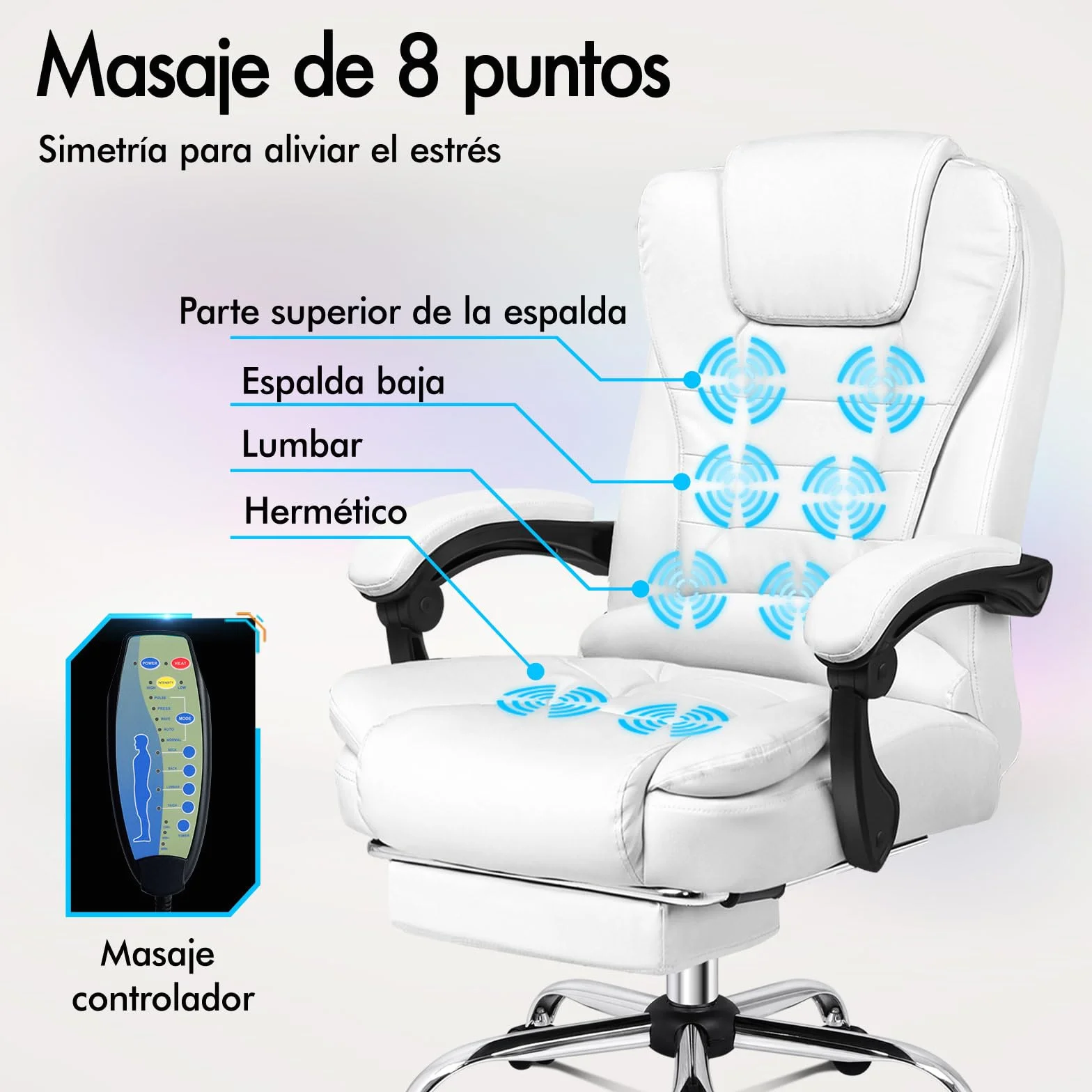 ALFORDSON Silla Oficina Ejecutiva con Masaje, Silla Ergonómica Escritorio con Función de Asiento Calefactable, Reposapiés Retráctil, Reclinable 150°, Cadeira de Ordenador Giratoria, Cuero PU(Blanca)