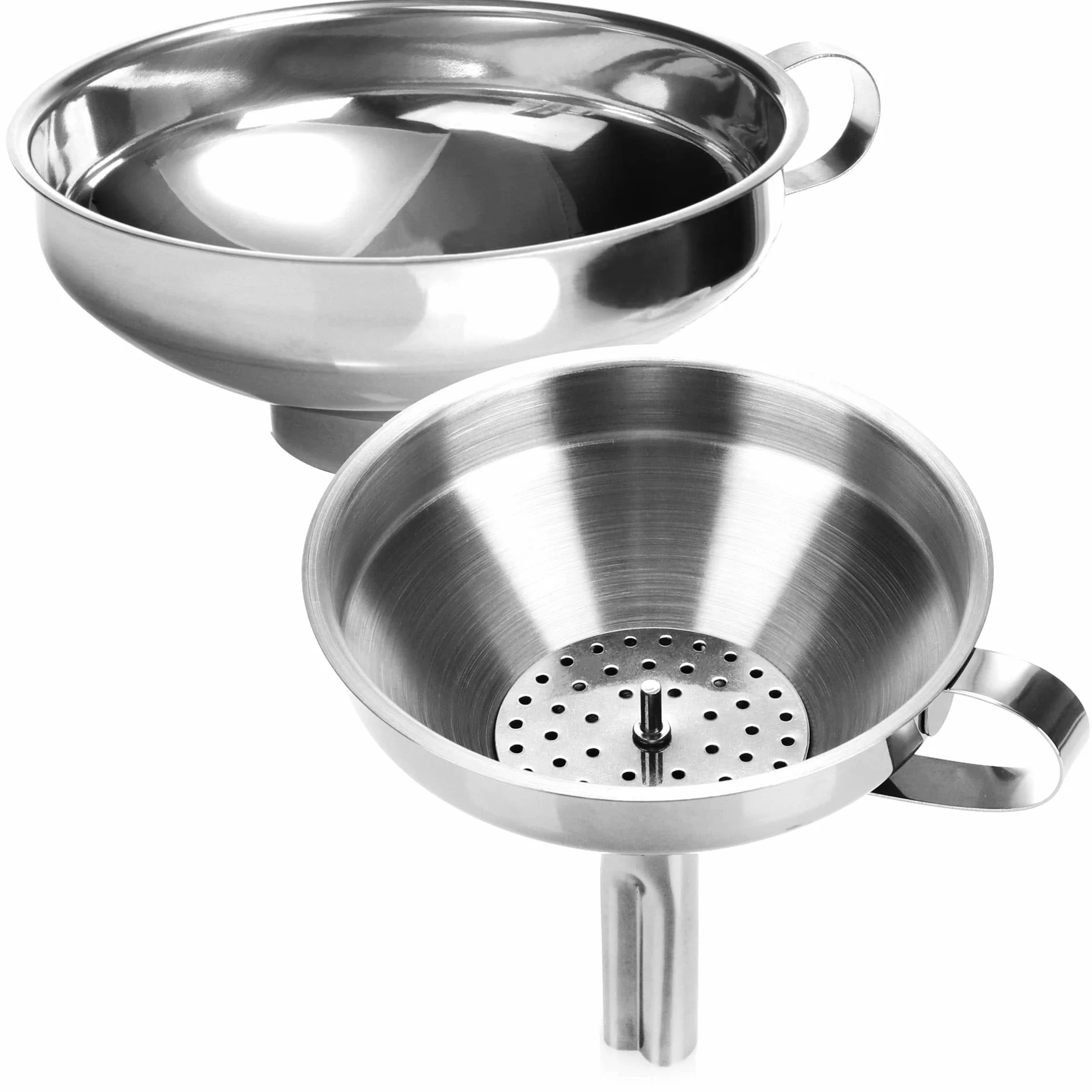 COM-FOUR® 2x Juego de embudos de acero inoxidable - embudo con tamiz para conservar los tarros al hervir - embudo (02 piezas - mezcla de acero inoxidable)