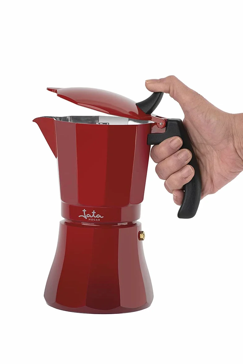 Jata HCAF2012 - Cafetera Italiana Inducción, Capacidad 12 Tazas, Apta para Todo Tipo de Cocinas, Cuerpo Aluminio, Roja