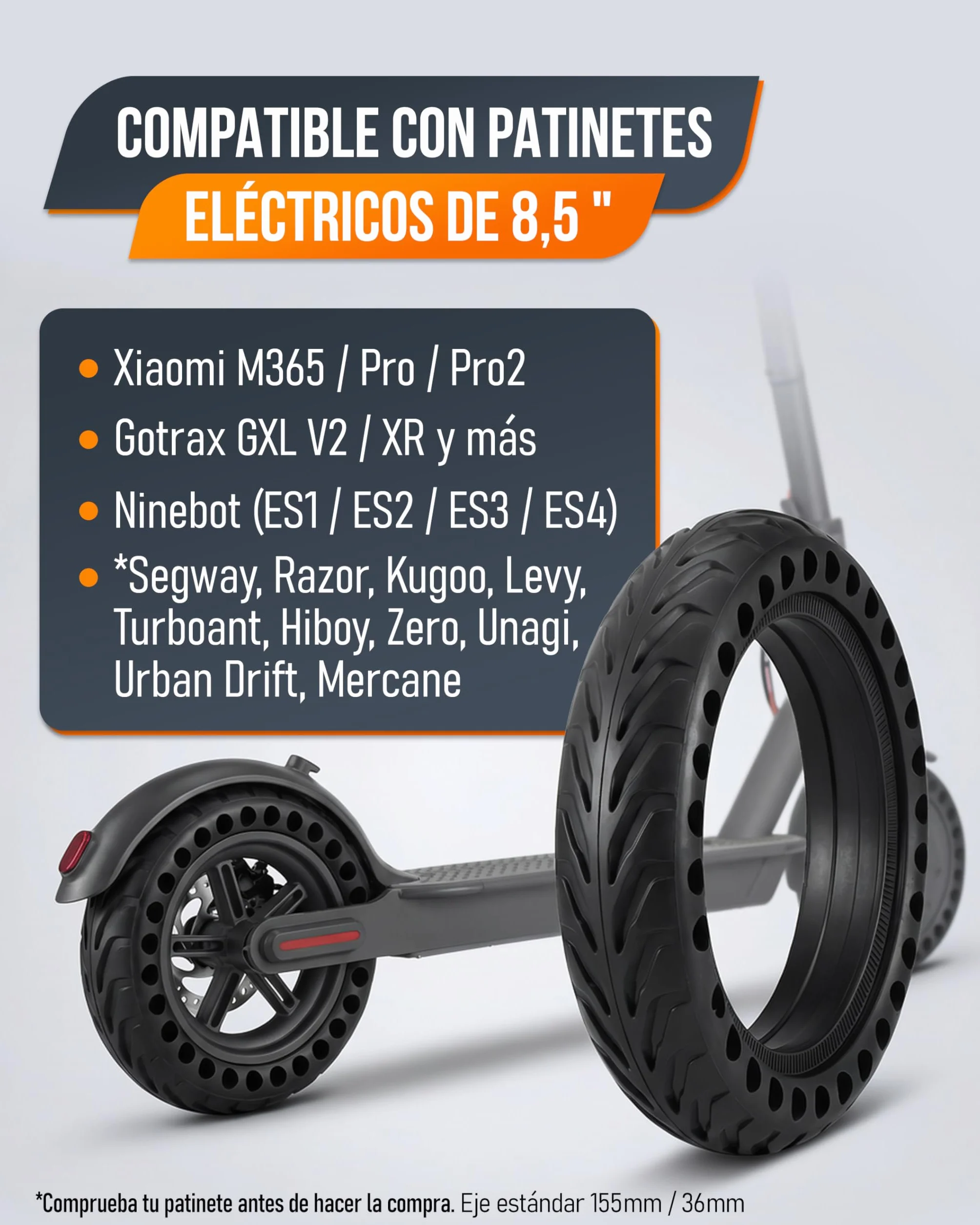 Rueda para Patinete Eléctrico 8,5 Pulgadas Neumático Antipinchazos Xiaomi M365/M365 Pro/M365 Pro2 Negro