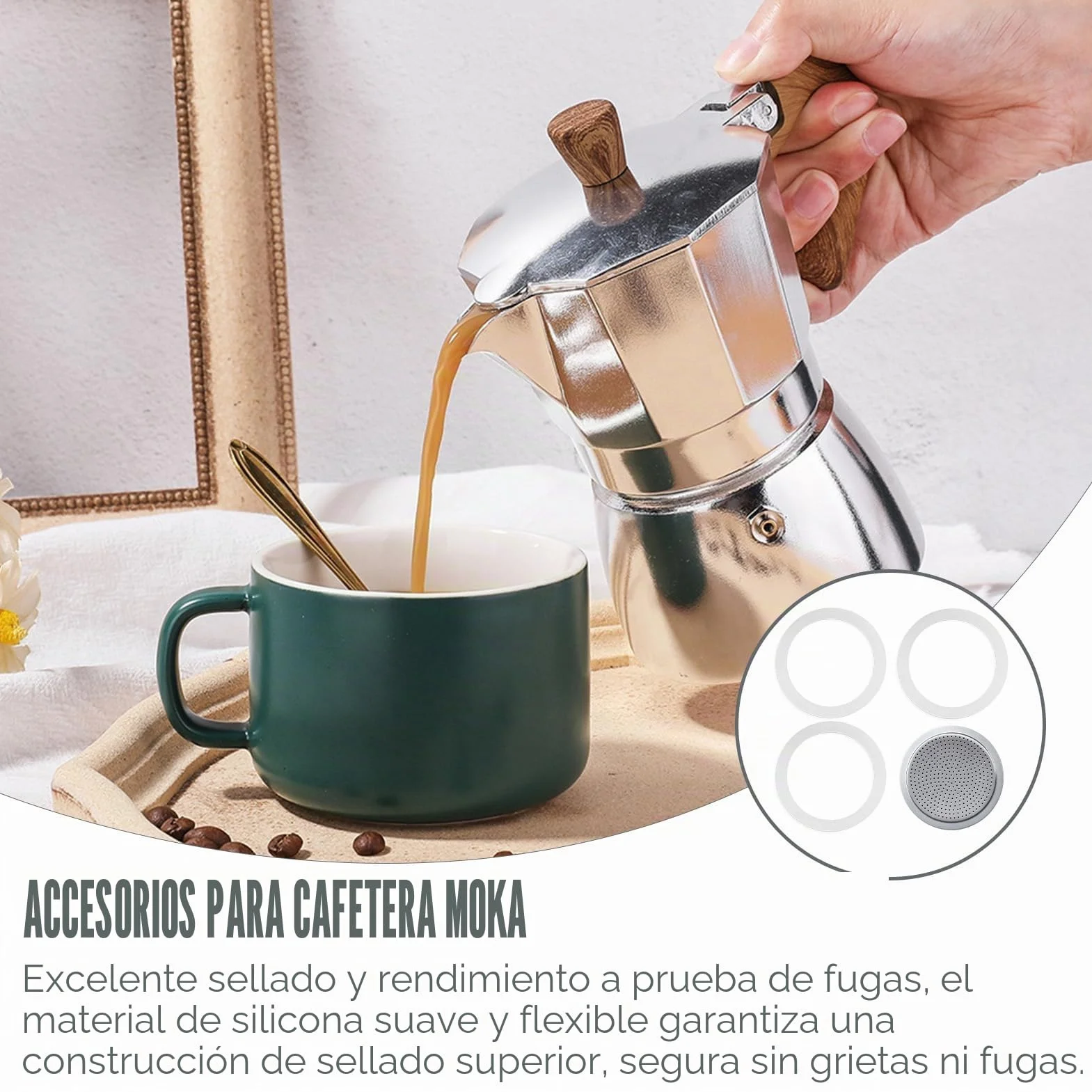 6 juntas de sellado para cafetera espresso, 6 tazas, junta de repuesto de silicona para cafetera espresso, con 2 piezas de filtro de aluminio, anillos de sellado para aluminio cafeteras