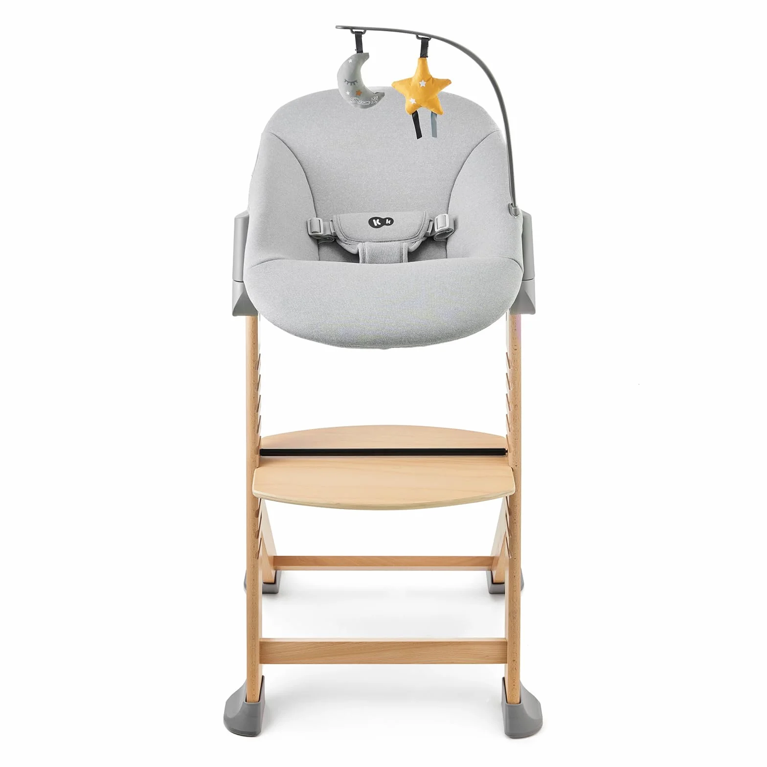 Kinderkraft ENOCK Trona bebé de Madera + Hamaca Bebé CALMEE, Silla alta Infantil Evolutiva Ergonómica, Gris