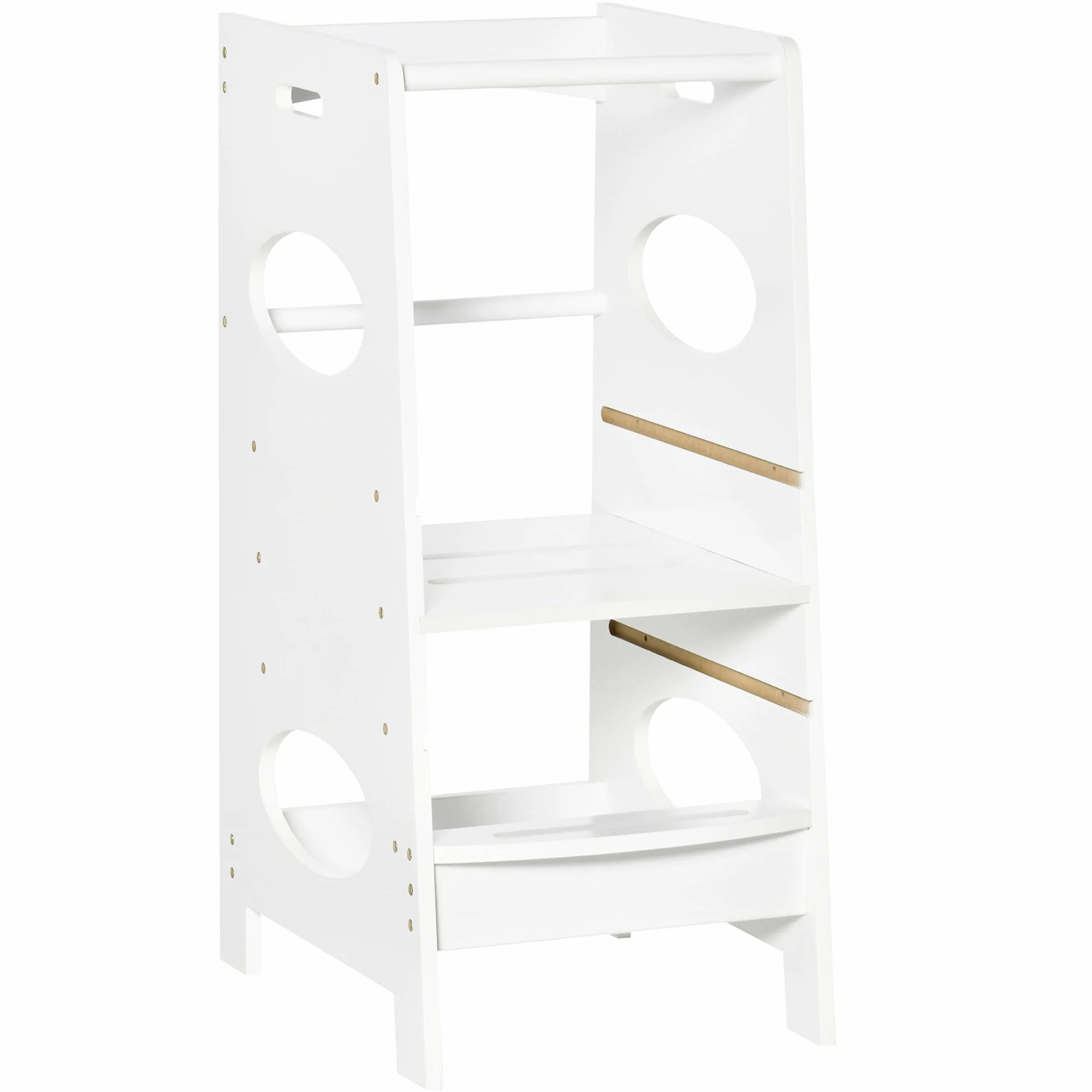 HOMCOM Torre de Aprendizaje Madera Niños Taburete Cocina Infantil Altura Ajustable 3 Posiciones Barra Seguridad 40x50x90 cm Blanco