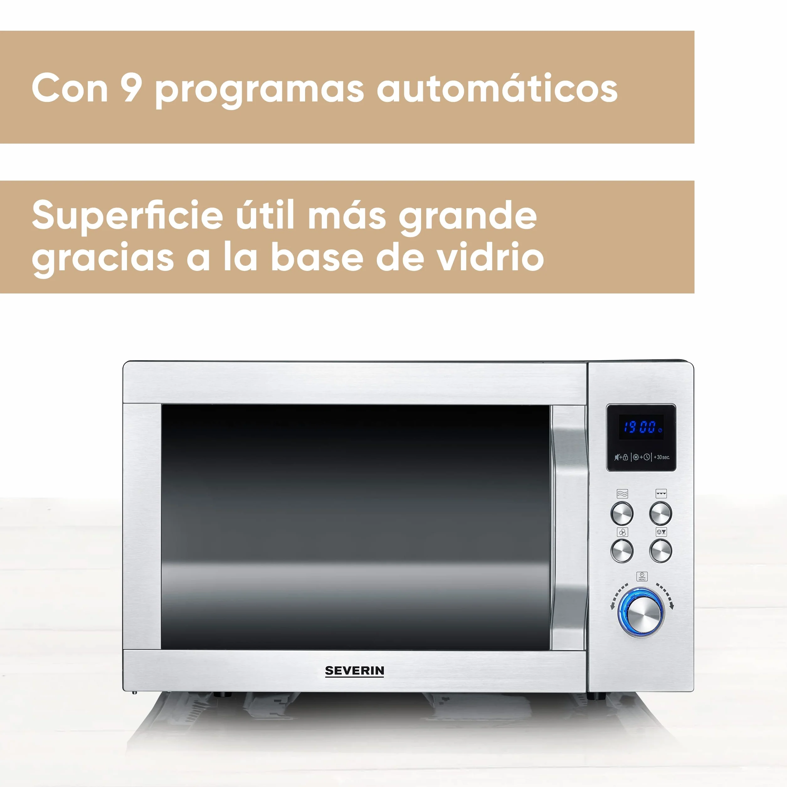 SEVERIN Microondas 3 en 1, microondas con grill, convección y base de vidrio, microondas digital amplio para platos cuadrados, acero inoxidable/negro mate, MW 7777