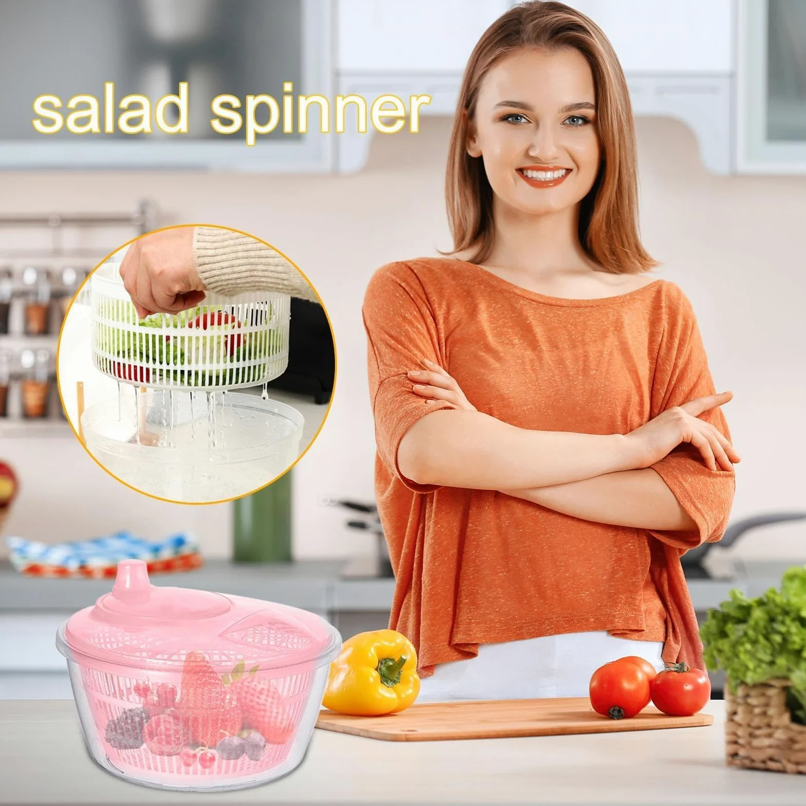 secador de verduras, Cesta for lavar verduras, fácil de usar(Pink)