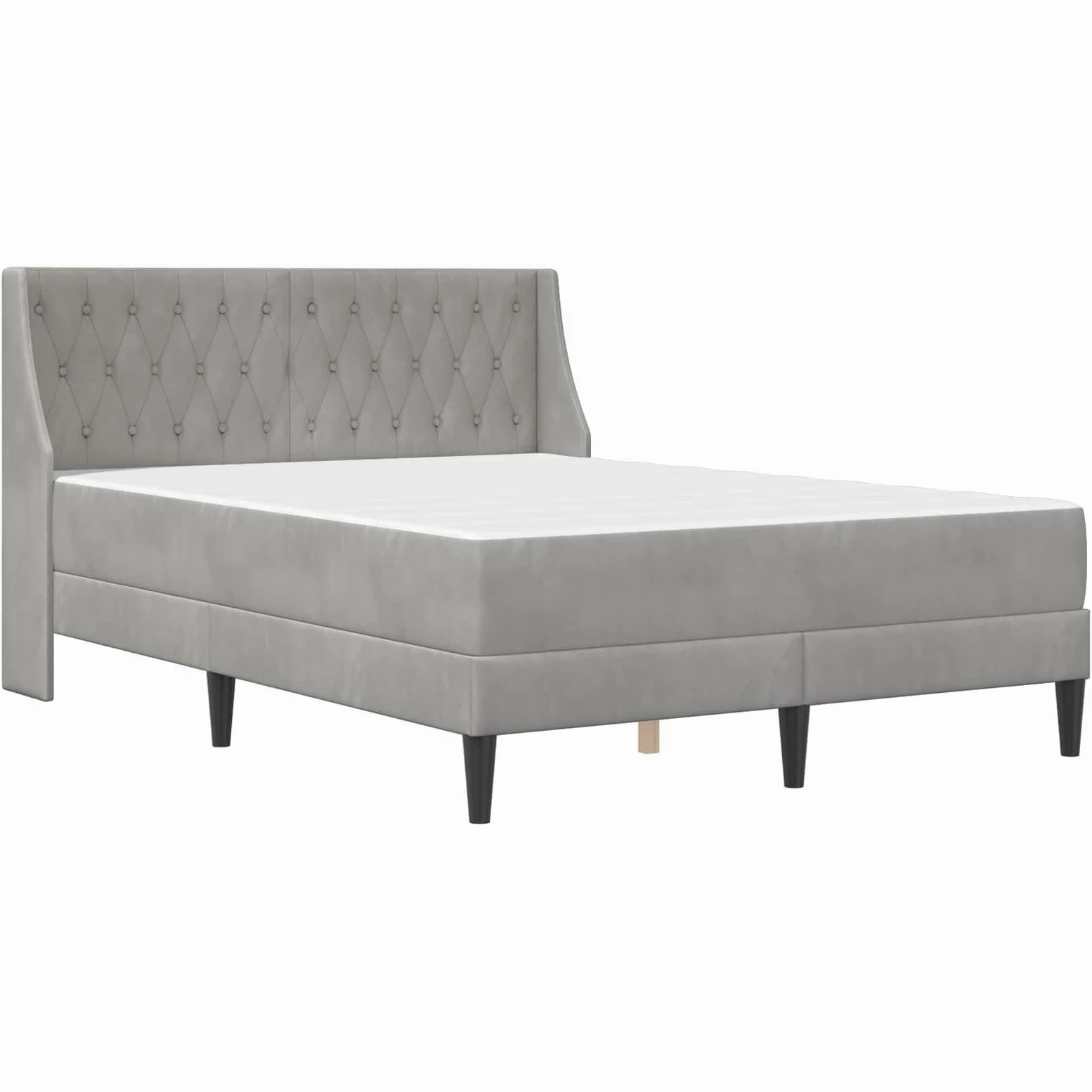 Estructura de cama con colchón de terciopelo gris claro, 160 x 200 cm, incluye colchón de espuma de 20 cm, marco de madera contrachapada, para dormitorio e invitados