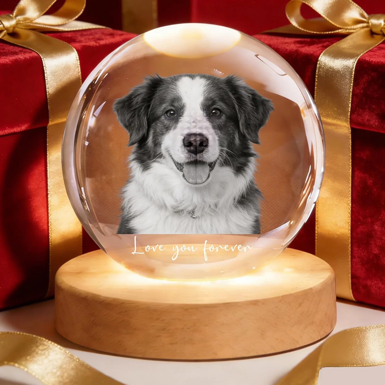 Personalizada Bola de Cristal Grabada con Foto, Regalo Conmemorativo para Amantes Familia Amigos Perros Redonda