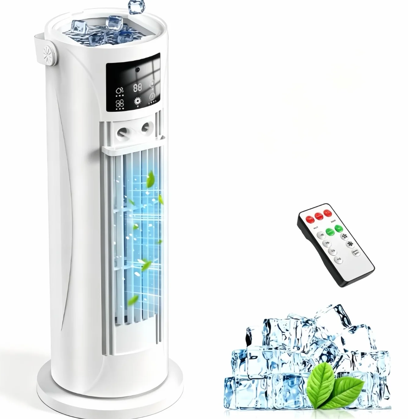 Aire Acondicionado Portátil – Mini Aire Acondicionado con Función de Refrigeración y Humidificación, 4 Niveles de Temporizador, Salida de Aire Oscilante de 120°, Oficina, Dormitorio（Blanco perla）