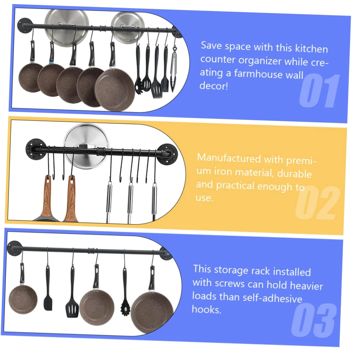 Rejilla Para Tapas De Ollas De Hierro Riel De Pared Para Ollas Organizador De y Sartenes Estante De Almacenamiento Para Cocina Colgar Utensilios Pared