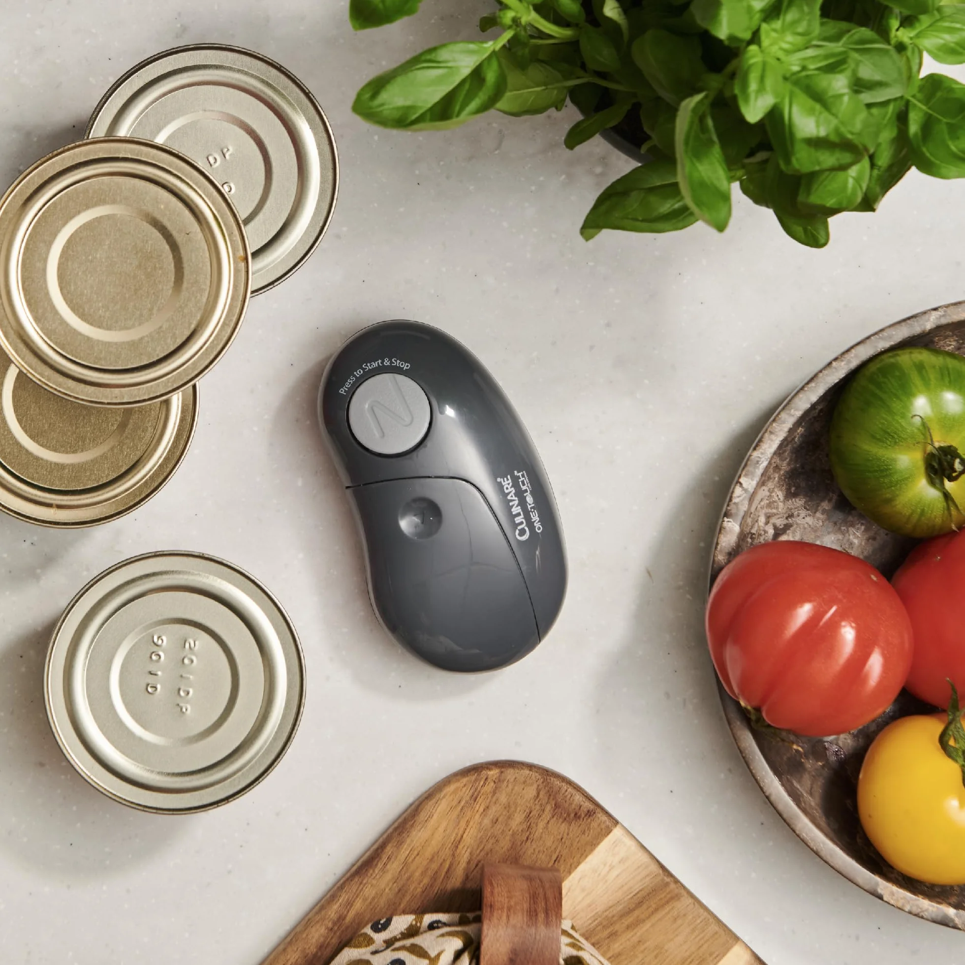 Culinare Abrelatas Electrónico One Touch, Gris, Plástico/acero Inoxidable, Abrelatas Automático, Funciona Con Pilas/uso Manos Libres/Extracción Magnética de Tapa, Pilas No Incluidas