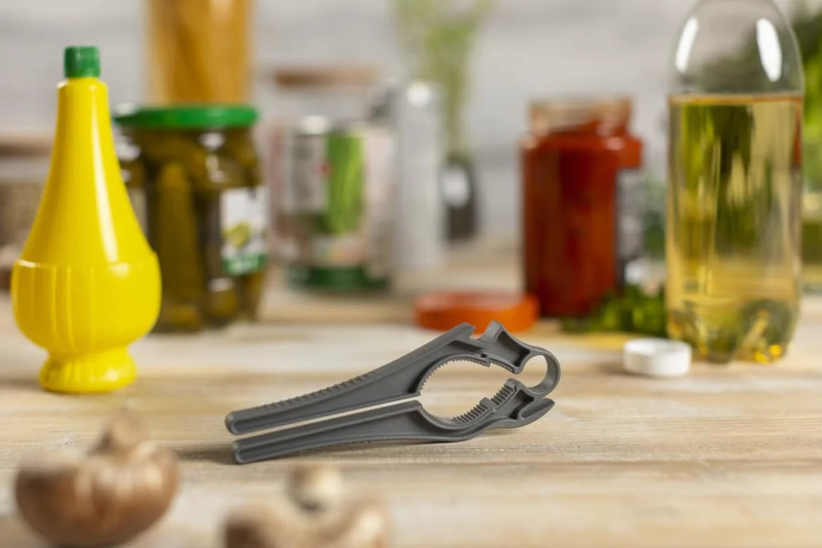 KUHN RIKON 5 en 1 Swiss Multiabridor gris, 5 funciones para abrir botellas, tapas de tubos, etc., abridor para diferentes aplicaciones