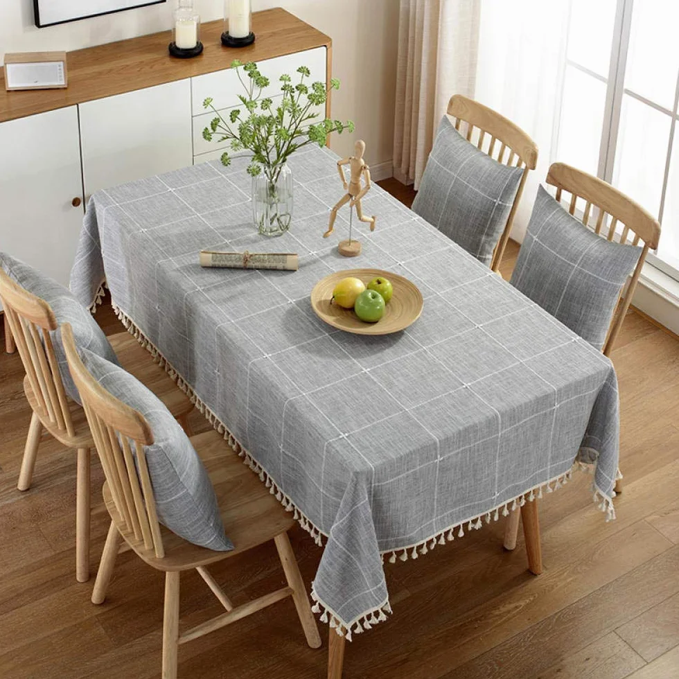 Mantel Mesa Cocina Rectangular Antimanchas Algodón y Lino Transpirable para Moderno Festival Fiesta Gris B 130 × 240cm