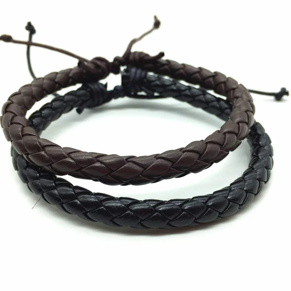 Pulsera De Cuero Para Hombre, Vintage Casual Punk Tejido Artesanal De Cuerda De Cuero Pu Macho Pulseras Para Mujeres Homme Hombres Joyas Pulsera Festival Accesorios Par Don Amistad Marrón Negra