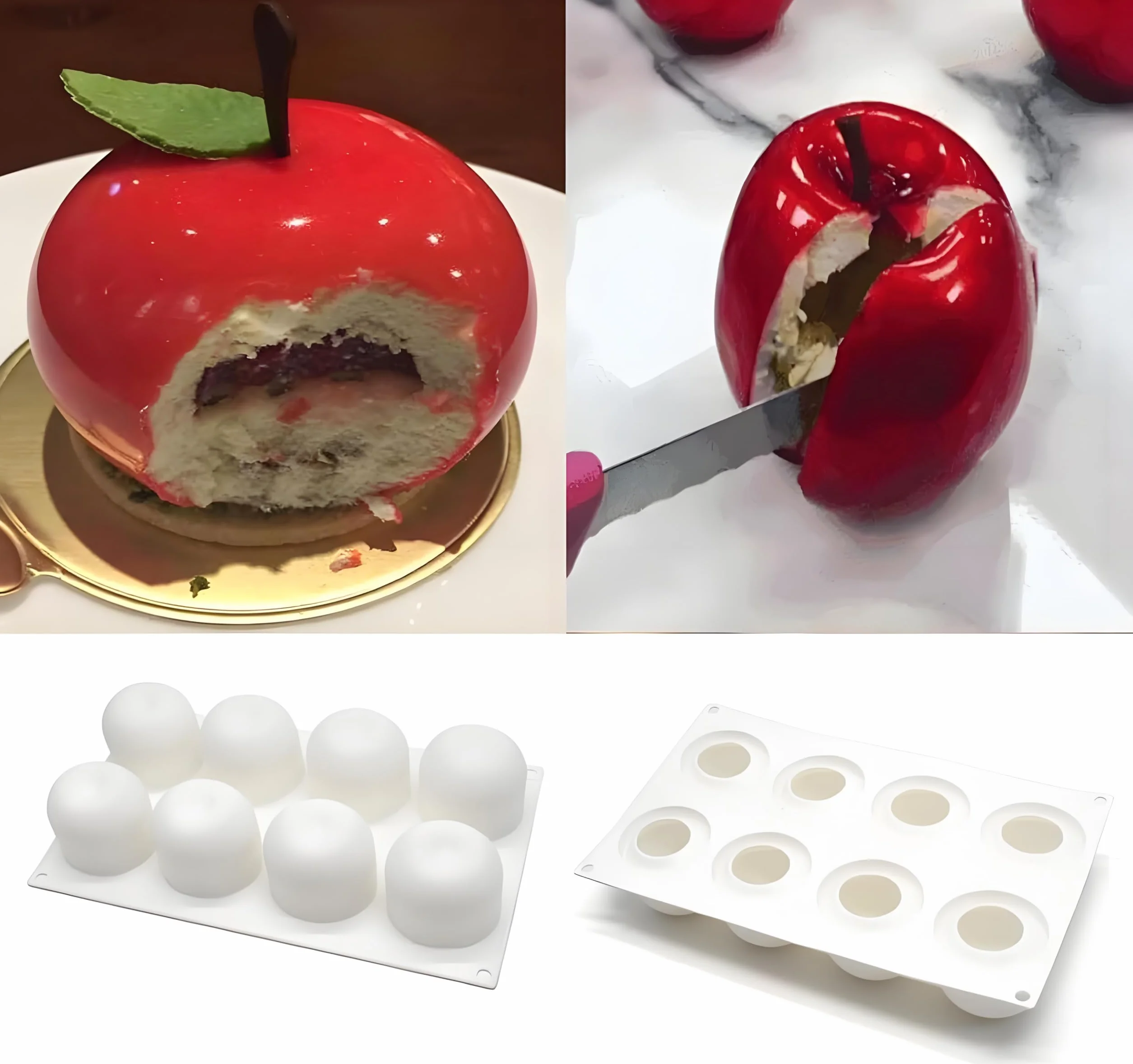 Molde de silicona 3D para tartas de manzana con 8 huecos, para hacer bombas de chocolate caliente, tartas, gelatina, mouss