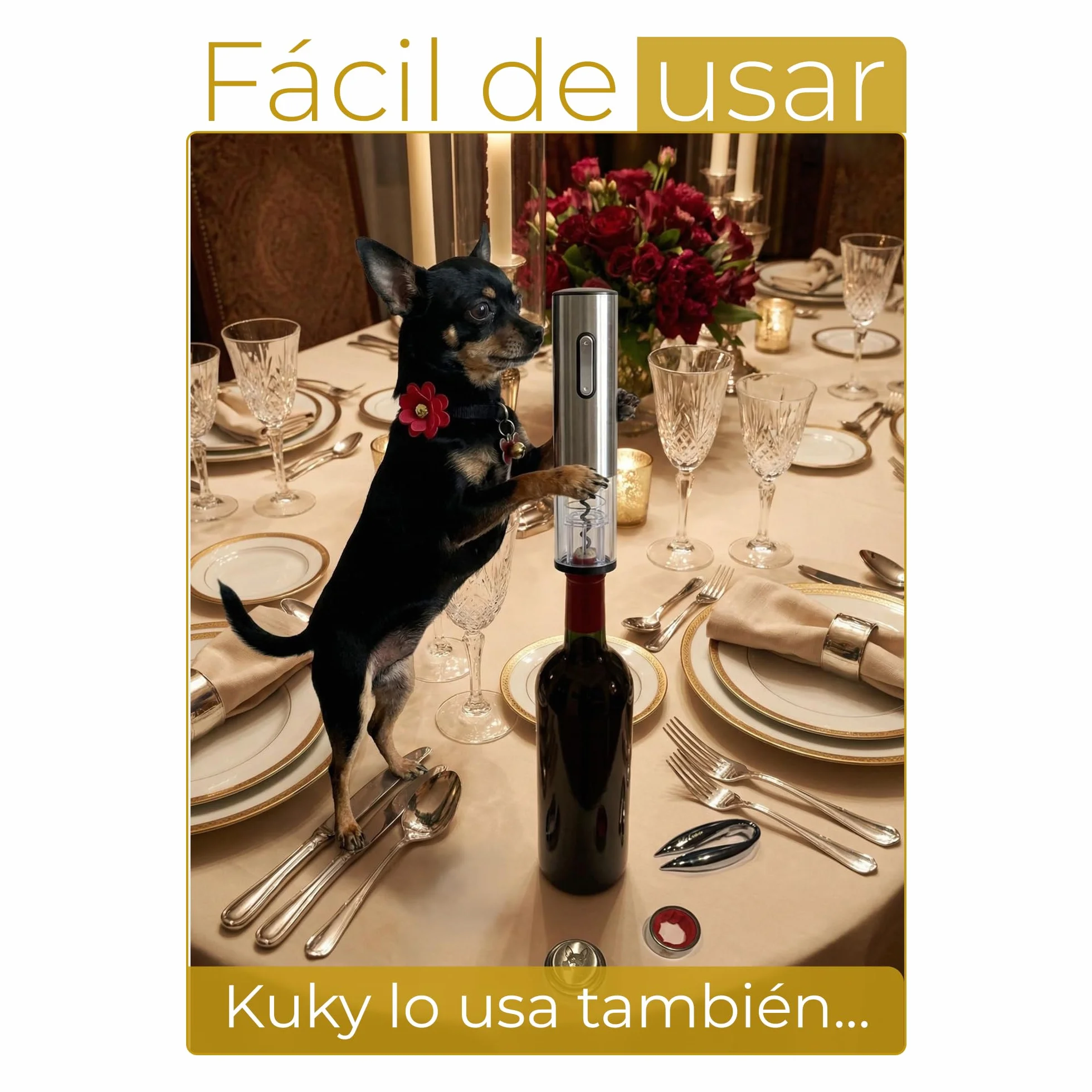 Sacacorchos Eléctrico Recargable para Vino con Cortacápsulas, Tapón de Vacío y Anillo Antigoteo, Set Abridor en Caja Regalo