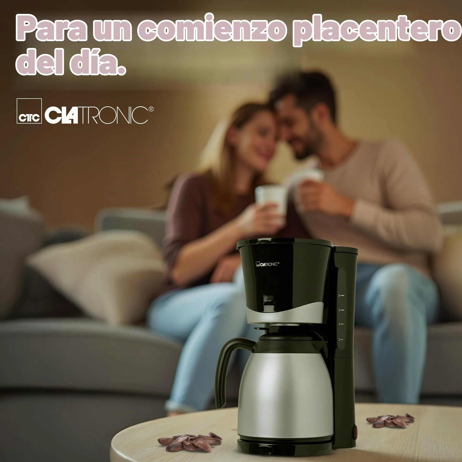 Clatronic Cafetera para 8-10 tazas de café de filtro, con jarra térmica, sistema antigoteo y desconexión automática, filtro extraíble, indicador de nivel de agua aproximativo 1 litro, KA 3327 negro