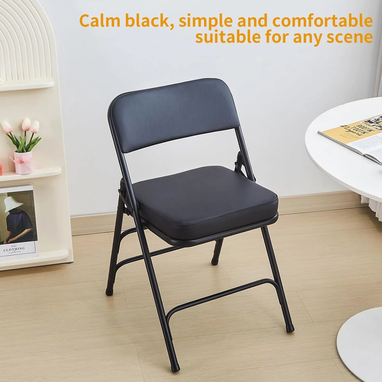 BOOSDEN Silla plegable acolchada, silla plegable con cojín grueso, silla plegable de metal resistente para exteriores e interiores, comedor y fiesta, color negro