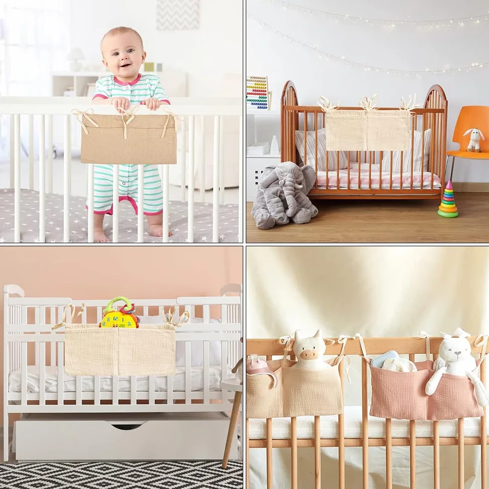 Organizador Colgante para Cama de Bebé, Bolso para Pañales y Accesorios (Beige)