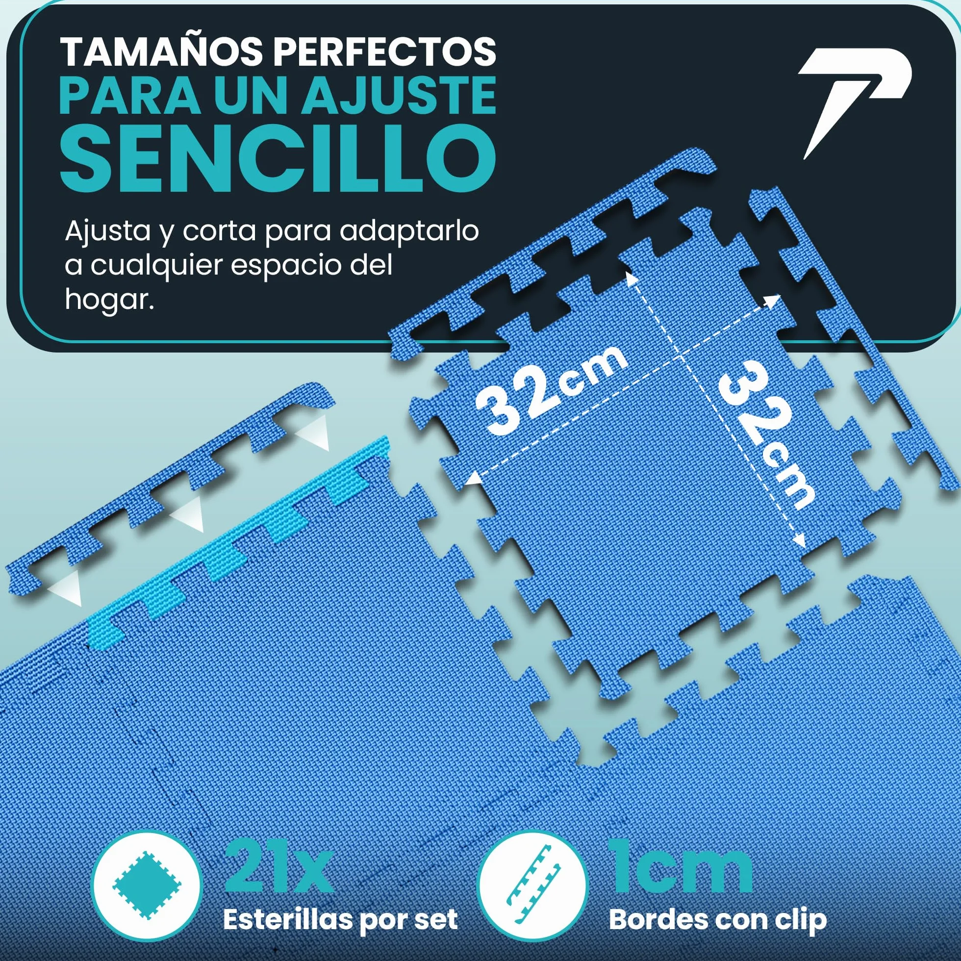 Esterilla Fitness EVA Set 21 Piezas Suelo Gimnasio Colchoneta Antideslizante Tatami Alfombrilla Puzzle Gym Azul