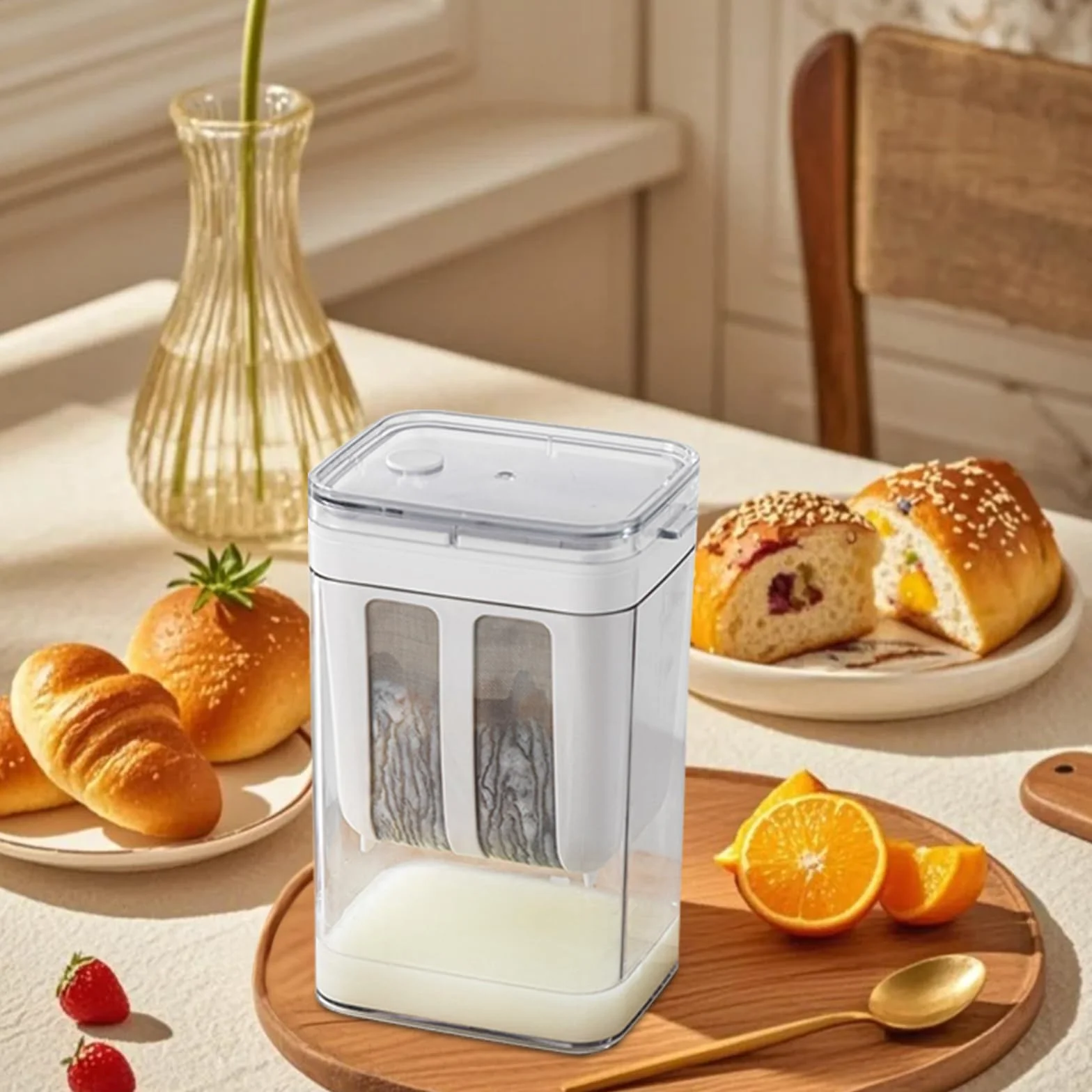 Colador para Yogur Griego 1100 ml con Tapa, Separador de Suero Reutilizable en Acero Inoxidable con Malla Extra Fina para Hacer Yogur Griego, Leche de Soja y Leche de Frutos Secos