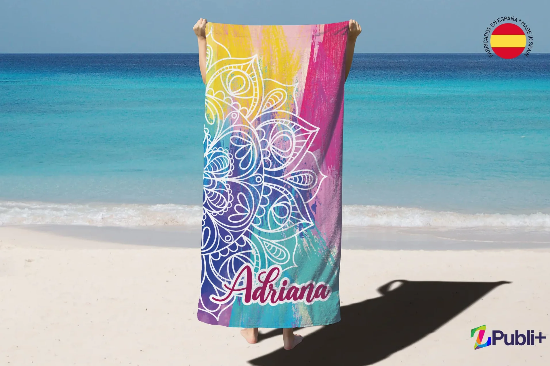 Toallas de Playa o Ducha Personalizadas con tu Nombre. Toallas para Camping, para Piscina, Toalla para baño, Toalla de Ducha. (Toalla Mandala)