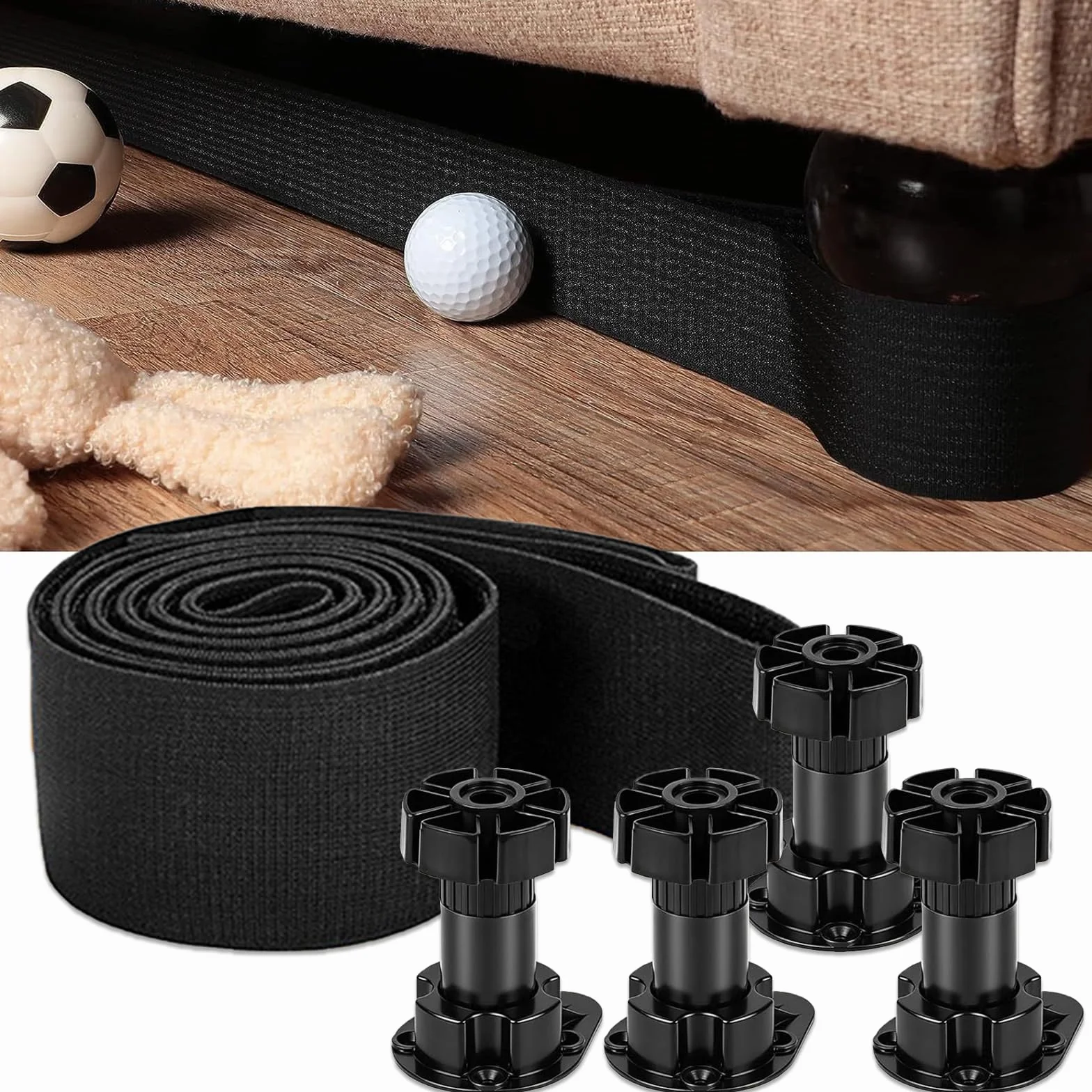 Bloqueador Debajo del Sofá, Protector Huecos Muebles, Patas Ajustables, Correa Nylon 7,5CM x 3,35M