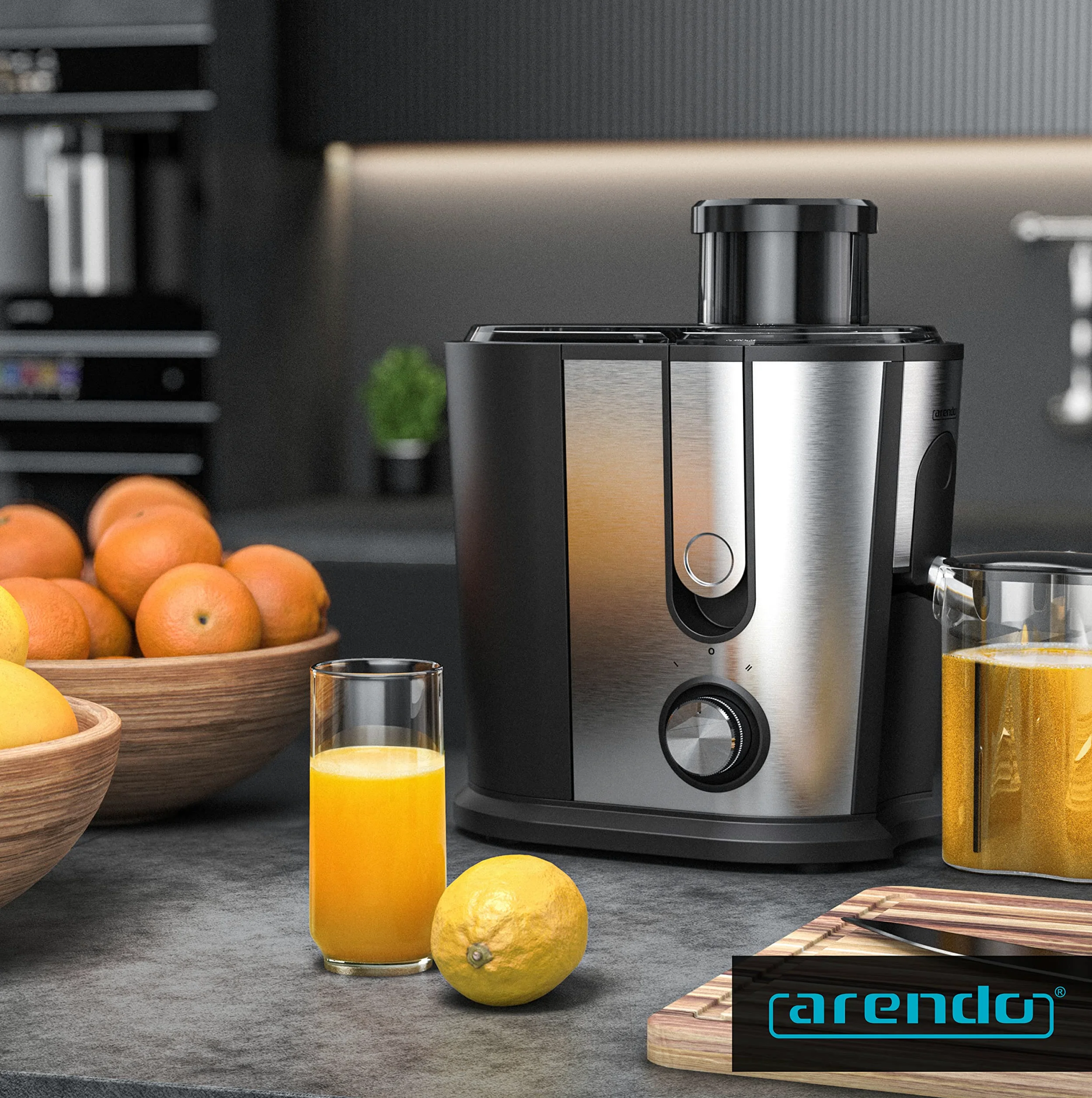 arendo - Exprimidor de Frutas y Verduras en Acero Inoxidable, Extractor centrífugo de zumos, eléctrico, con 2 velocidades, protección contra sobrecalentamiento, Carcasa de Acero Inoxidable, sin BPA