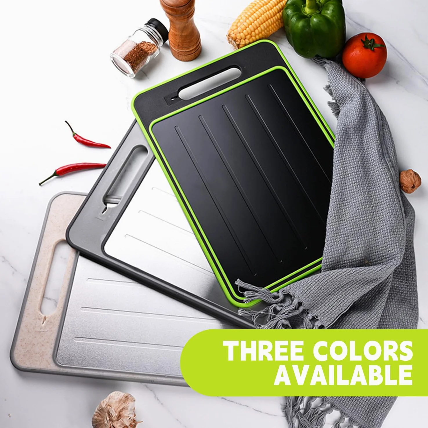 Tabla de cortar de doble cara, 2 tablas de verduras con piedra de afilar, tamaño grande + tamaño pequeño, acero inoxidable de grado alimenticio y material de polipropileno de paja de trigo, ecológica