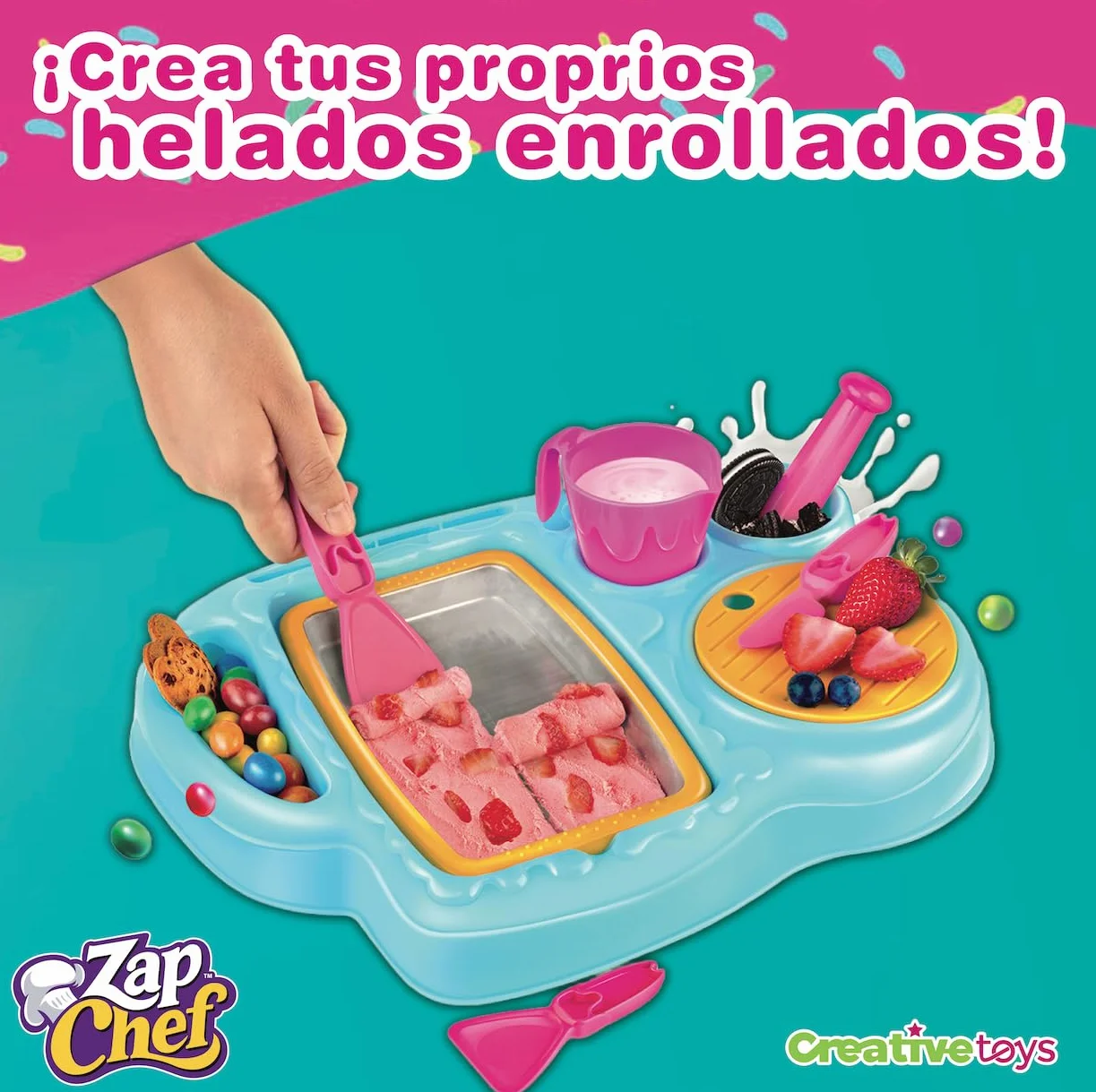 Bandai Zap Chef Fábrica Helados | Placa Metal con 2 Espátulas de Plástico | Máquina Rollos Caseros en Color Azul y Blanco | Kit Cocina Creativa Infantil 1 Unidad