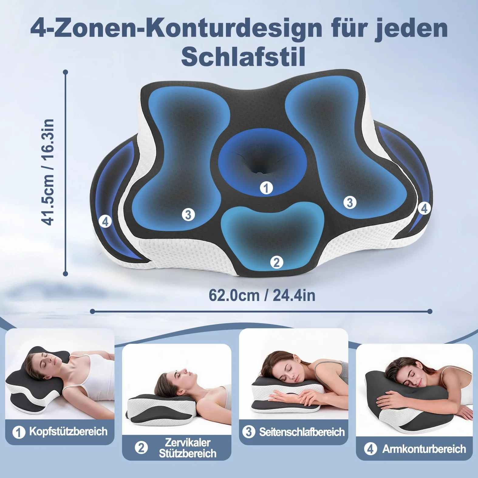 Almohada cervical ergonómica, ortopédica, espuma viscoelástica y mariposa | Con funda de almohada transpirable, extraíble, para dormir de lado, espalda y boca abajo