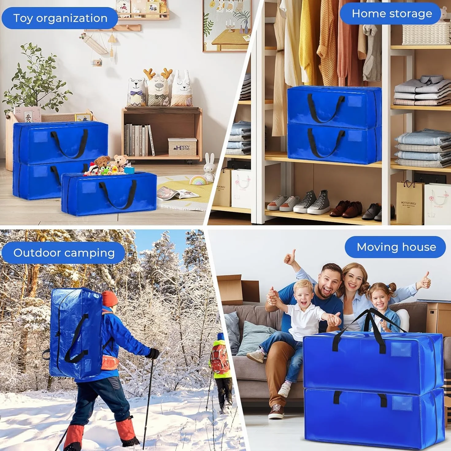 Bolsa Mudanza Grande 90L, Impermeable Bolsas de Mudanza con Correas de Mochila, Cremallera y Asas Resistentes, Bolsas de Almacenamiento Ahorrar Espacio, para Guardar Ropa y Embala