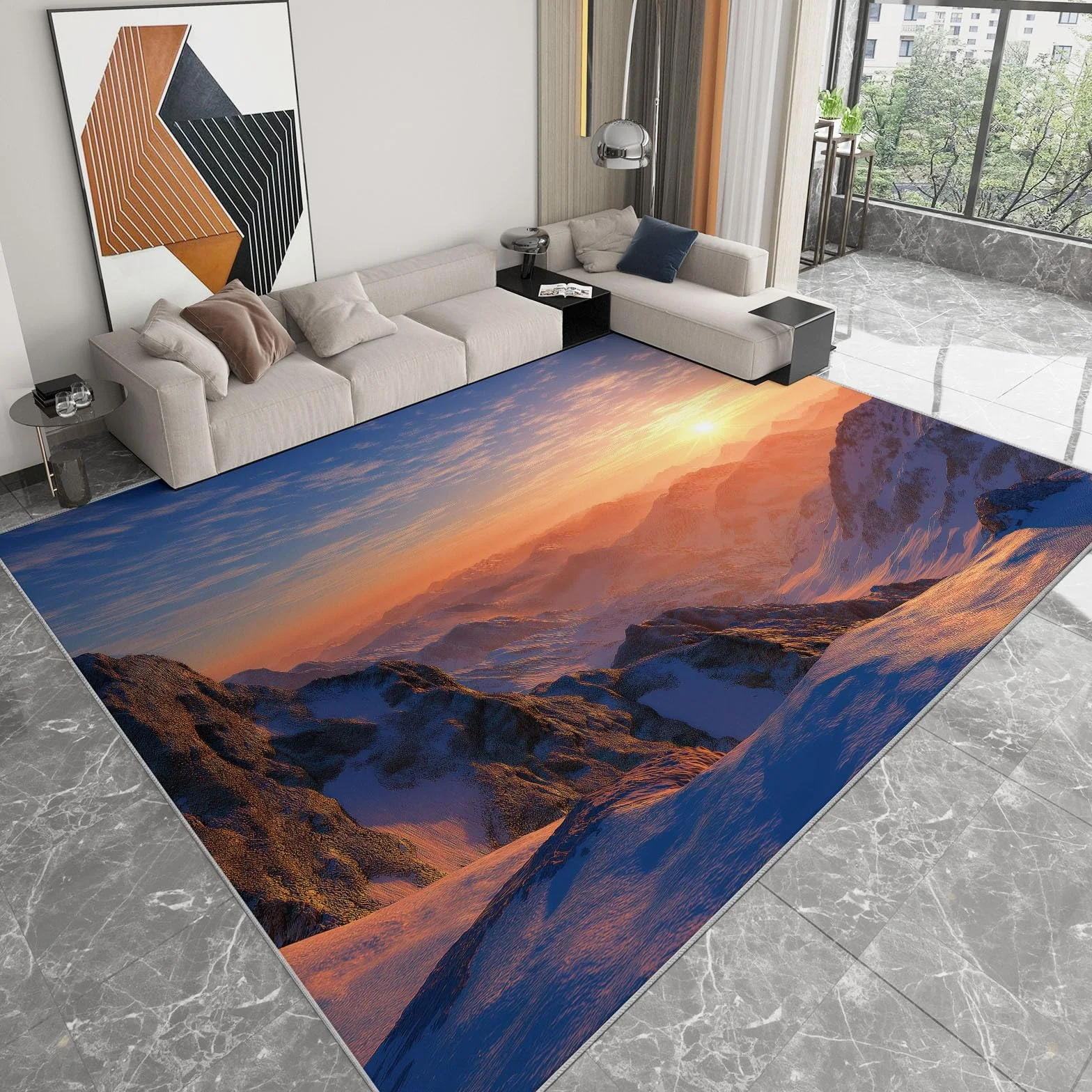 Genérico Alfombras Lavables para Sala de Estar Sol y Montañas Fotografía Paisaje Natural 80 x 150 cm, de Pelo Corto Suaves para Dormitorio - Antideslizantes, esponjosas de Lana sintética con Efecto