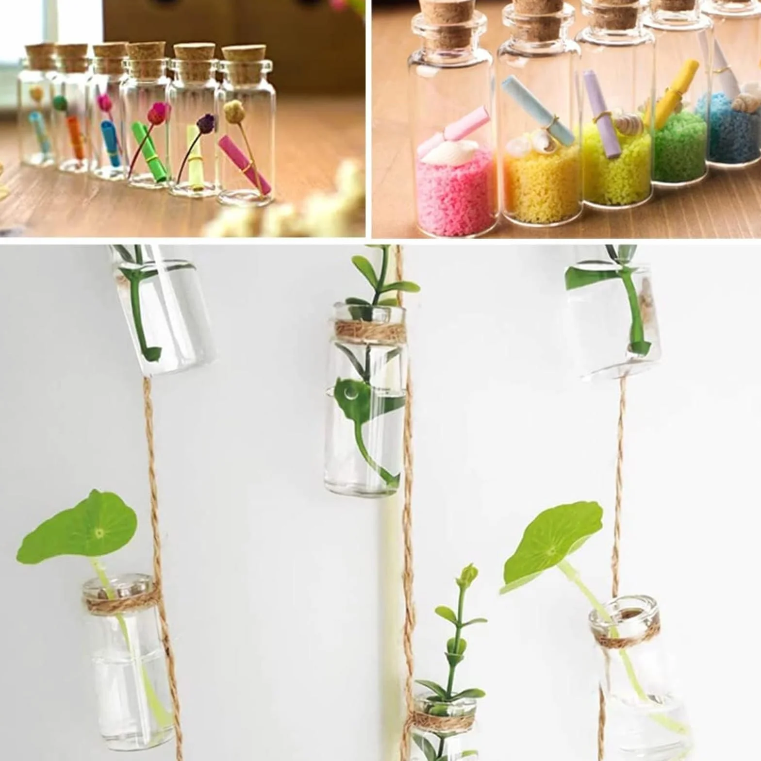 48 Piezas Botella de Vidrio Mini Botellas de Cristal 10ml Frascos de Cristal Pequeños con Tapa Botellas Pequeñas de Cristal Decorativas para Decoración de Bodas Cumpleaños Fiestas Navideñas