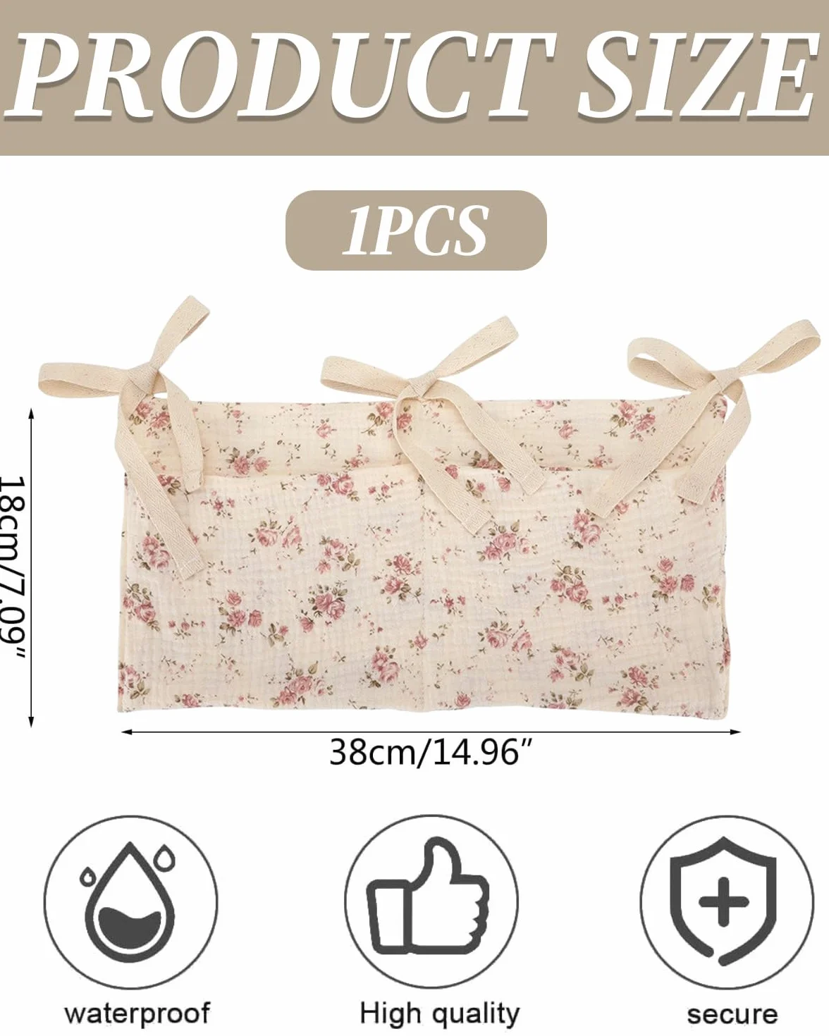 Organizador Colgante para Cuna de Bebé, Bolsa de Almacenamiento para Pañales y Juguetes, Flor Rosa