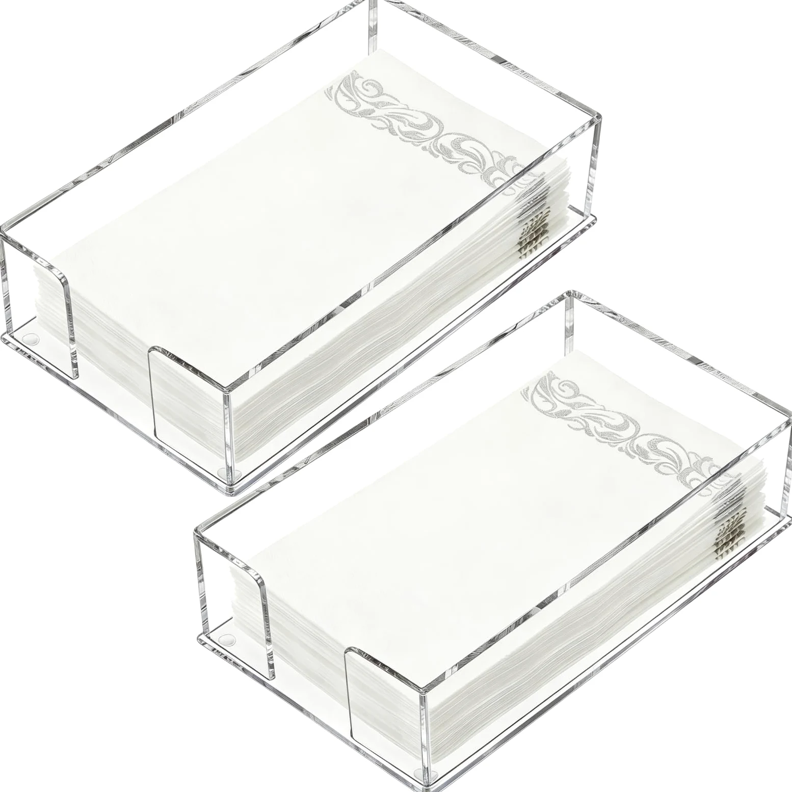 Cididu Juego de 2 servilleteros acrílicos para toallas de invitados, bandeja de almacenamiento de toallas de papel transparente, soporte para servilletas de cóctel, cena, servilletero, soporte para