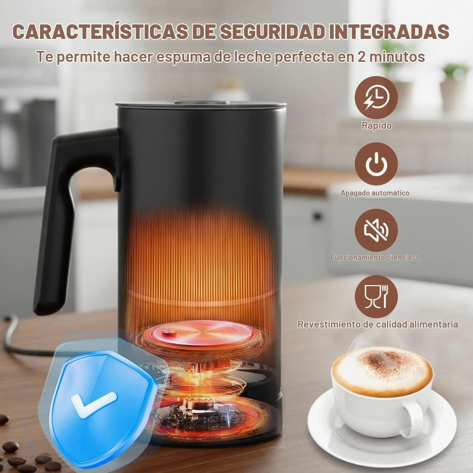 Espumador De Leche Eléctrico Con 4 Funciones: Espumador Automático Para Leche Caliente Y Fría, Apagado Automático, Acero Inoxidable, Ideal Para Matcha (Negro)