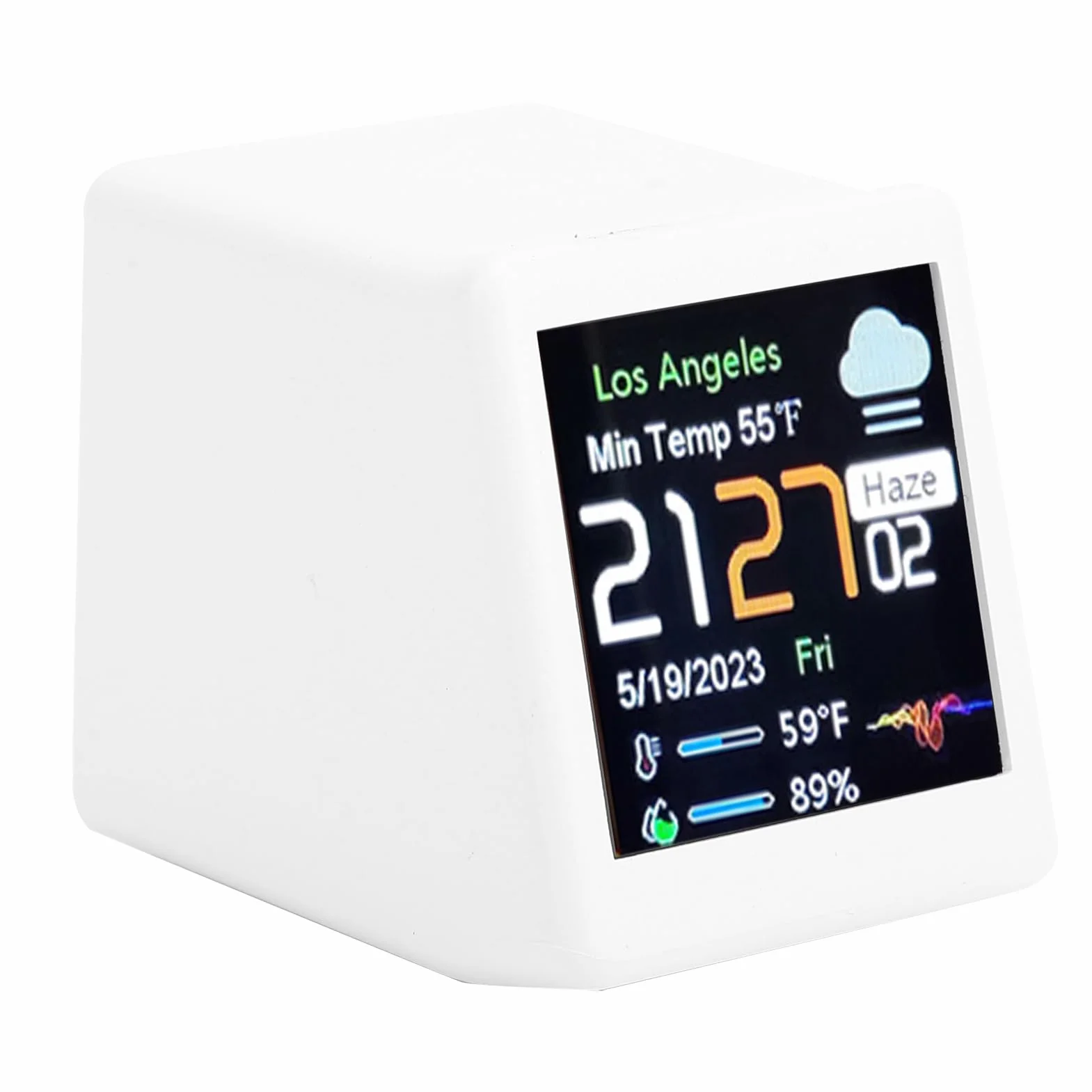 Ejoyous Reloj Electrónico Inteligente, Pantalla Digital LCD, con Pronóstico del Tiempo, Temperatura, Calendario, Conexión WiFi, Personalización de Animación, para Escritorio, Hogar (White)