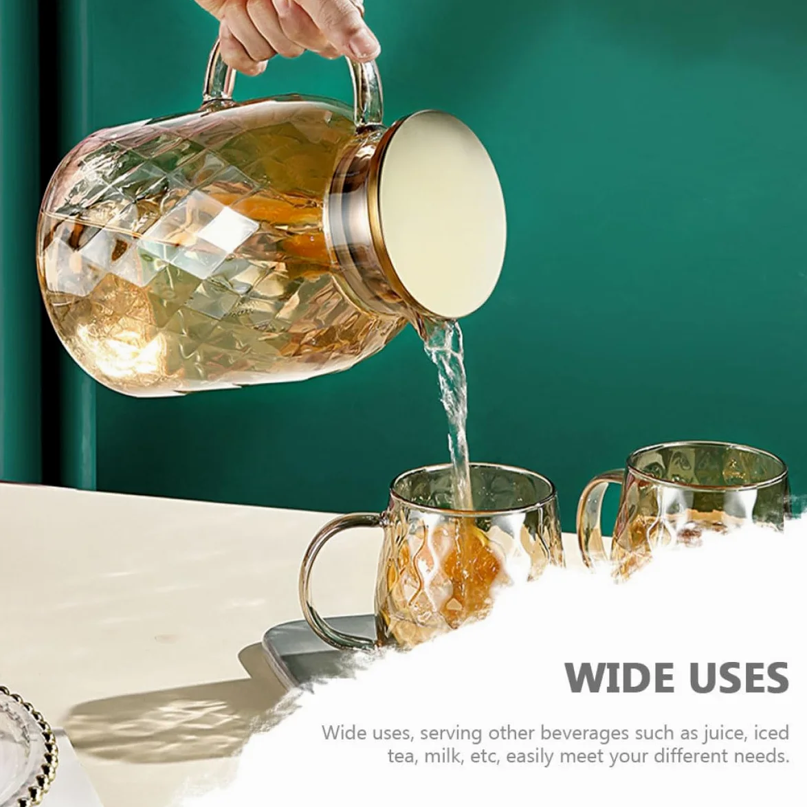 BESPORTBLE Jarra de Agua Hervida Fría de Vidrio 1800ml, Tetera de Cristal Transparente de Gran Capacidad para Jugo y Bebidas Refrescantes, Adecuado para Cocina y Hogar