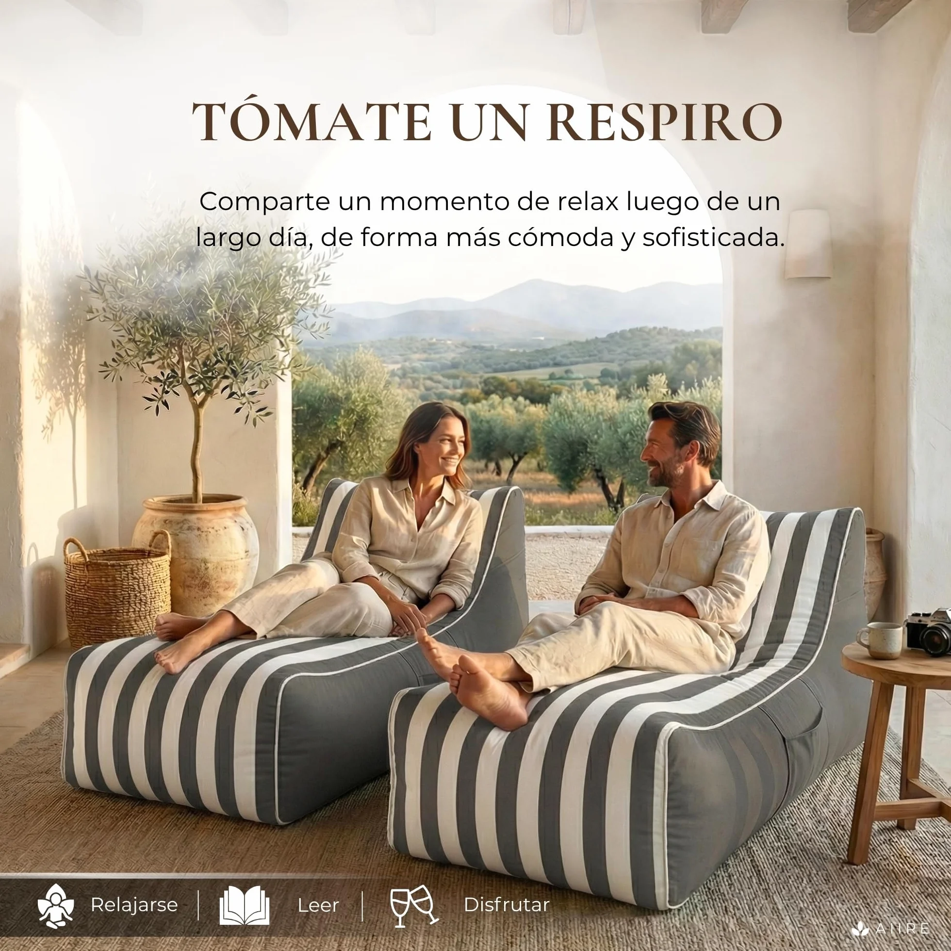 Aiire Puff Exterior Jardín con Relleno Incluido - Puf en Olefina Premium, Desenfundable y Lavable - Bean Bag Chair para Terraza, Piscina y Porche - Tumbona Lounge XXL Exterior Gris