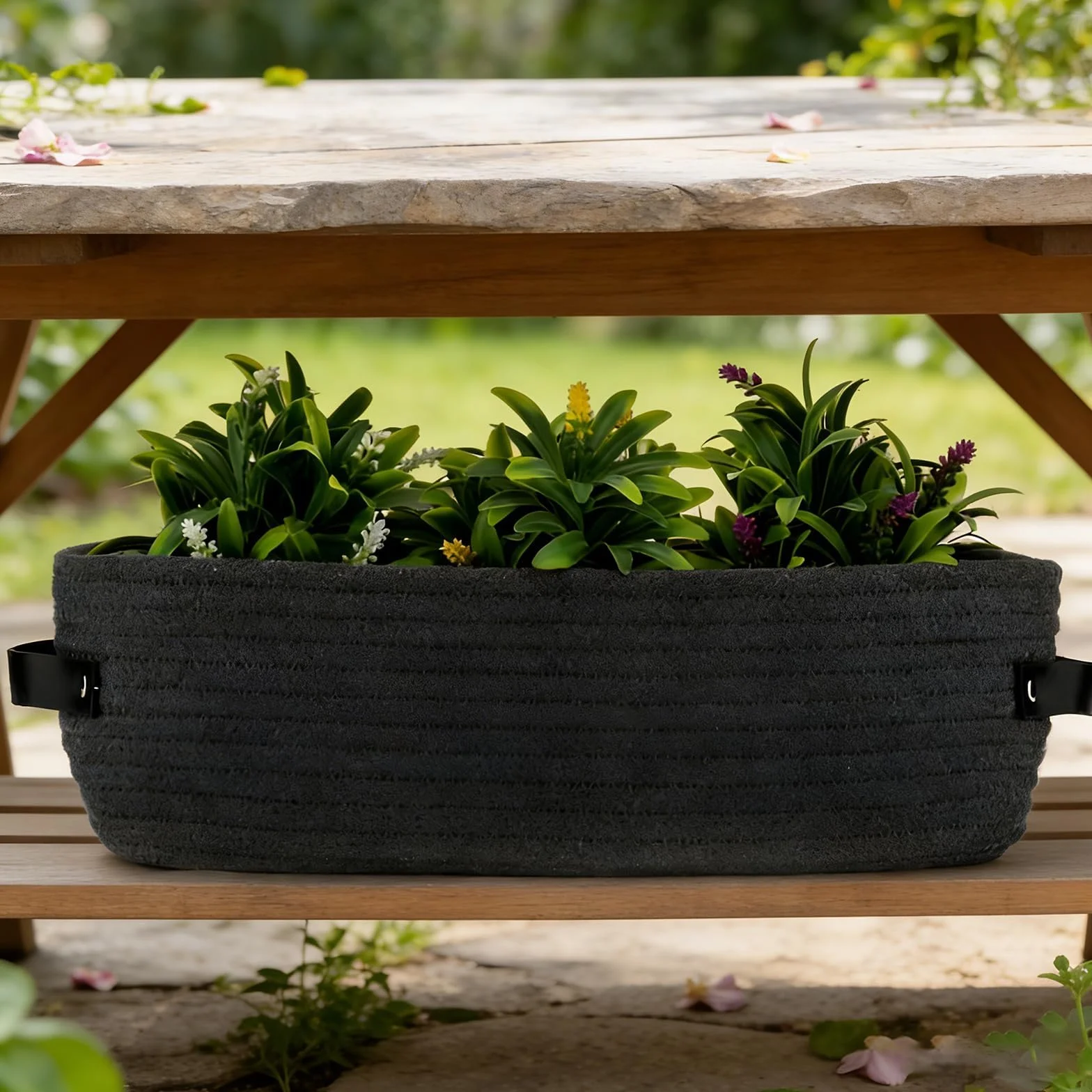 Cestas Almacenaje Baño Algodón 33x15x10 cm Negro Trenzada Organizadoras