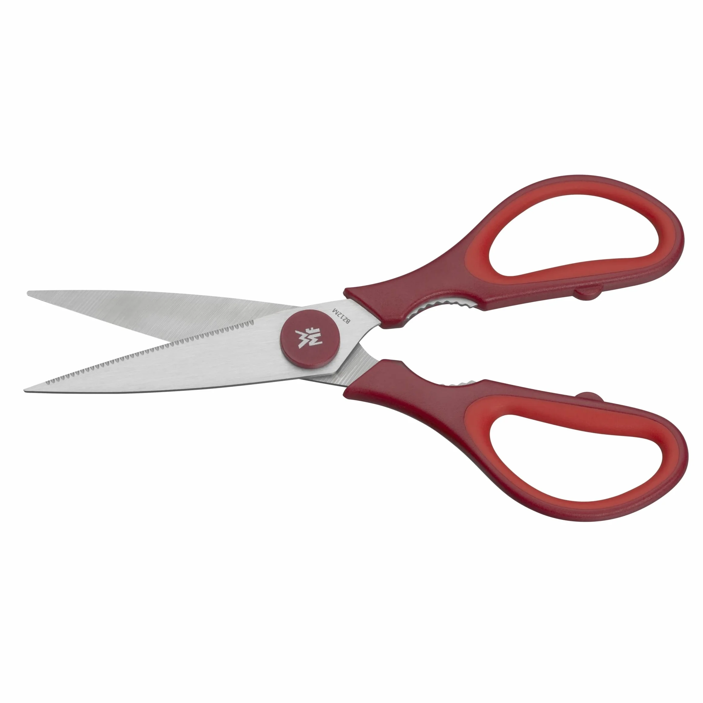 WMF Touch - Tijeras de Cocina 21 cm, Tijeras para el Hogar con Corte de Sierra y Abridor Integrado, Aptas para Diestros y Zurdos, Acero Inoxidable Cromargan, Rojo