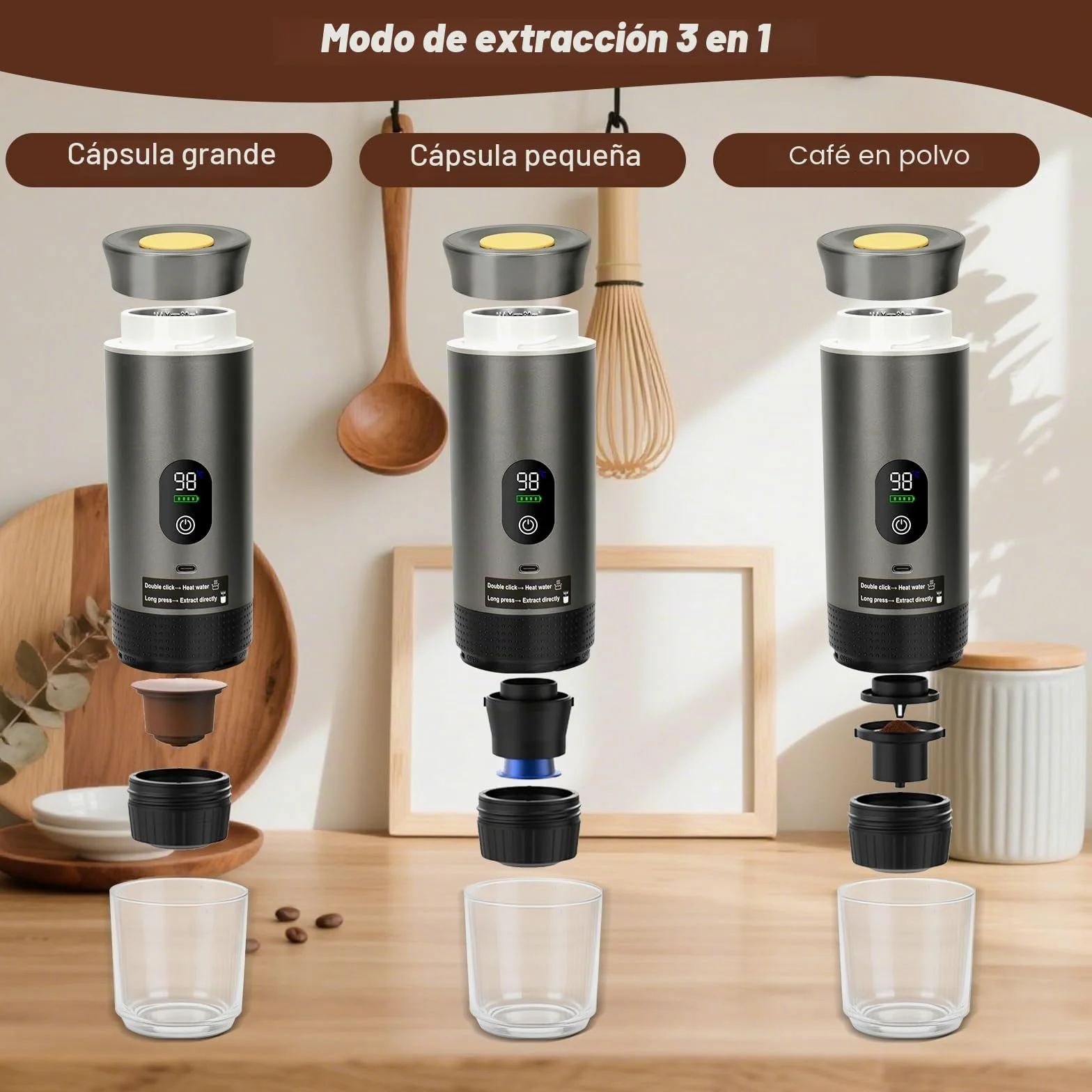 Cafetera Portatil Capsulas Mini Cafetera, Cafetera De Tres En Uno Con USB, Compatible Con Cápsulas De Café Y Polvo De Café, Adecuado Para Acampar, Trabajar Y Caminar