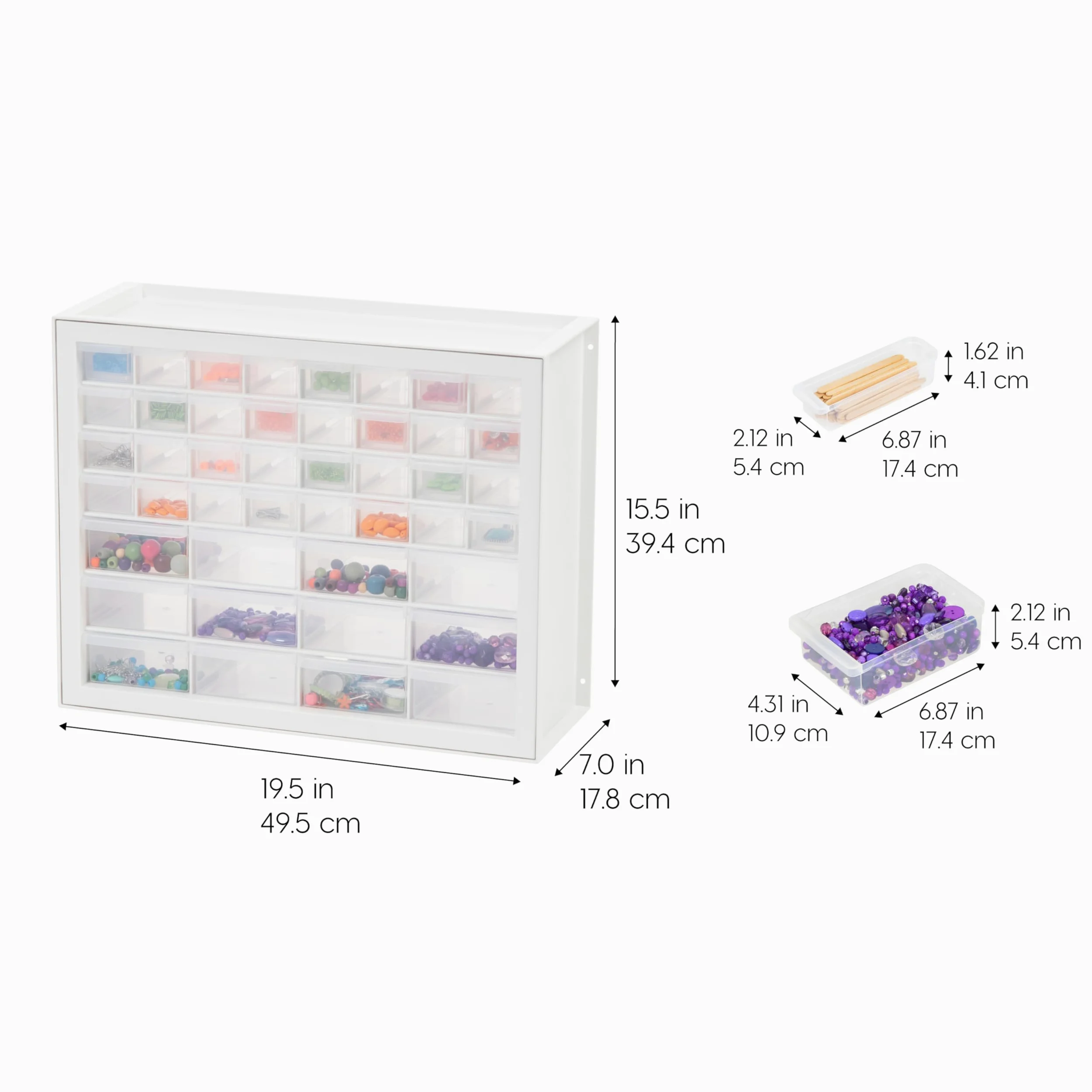 IRIS Armario de almacenamiento apilable con 44 cajones, 49,5 cm de ancho x 17,78 cm de profundidad x 39,5 cm de alto, color blanco, pequeño organizador de ladrillos, caja multiusos para álbumes de