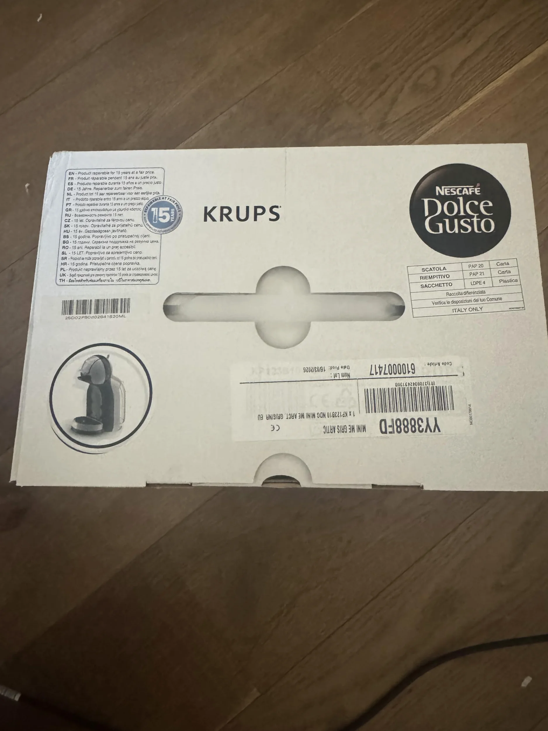 KRUPS Nescafé Dolce Gusto YY3888FD Mini Me Machine a café expresso, Pression 15 bars, Curseur de dosage, Cafetiere dosettes, Gris