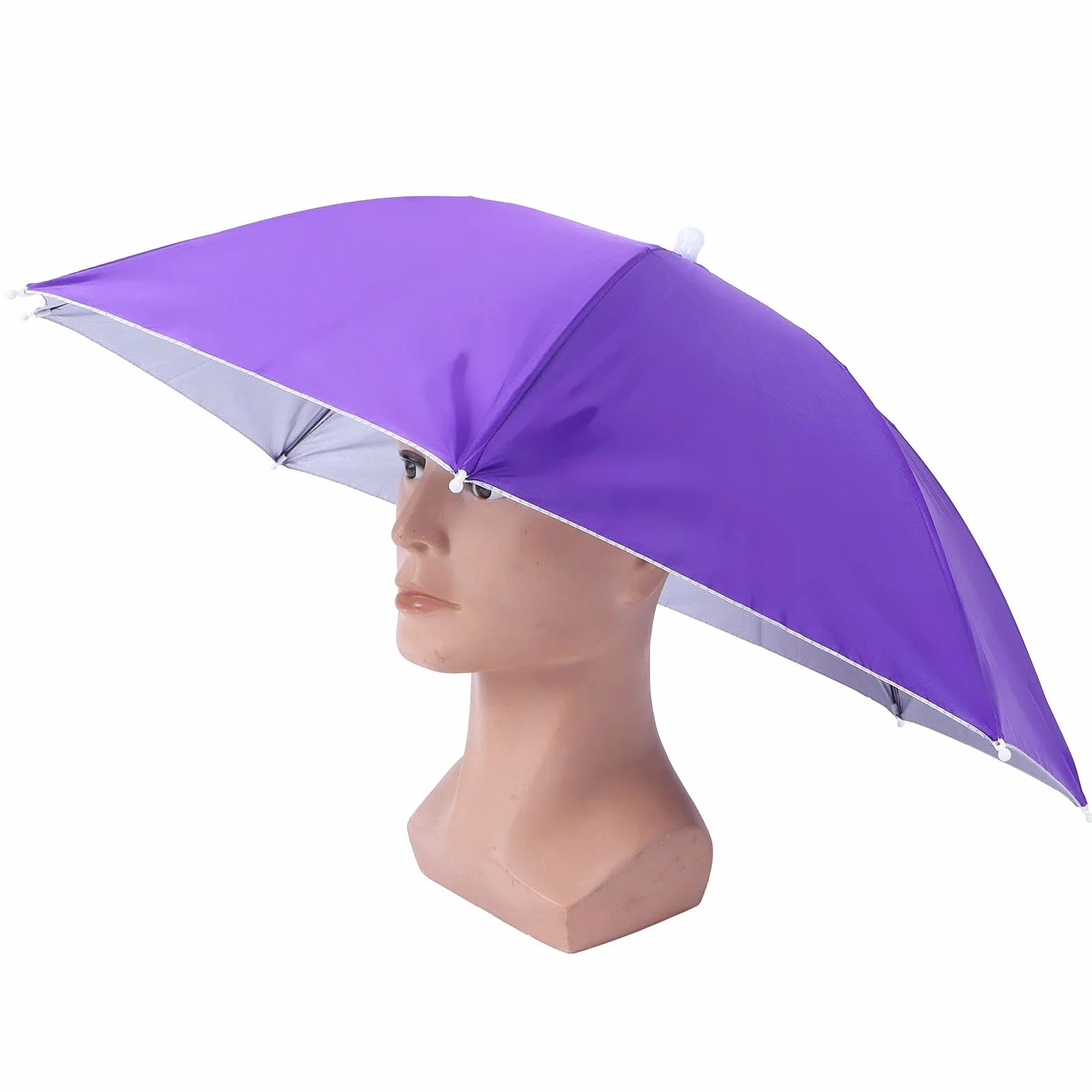 Buachois Paraguas de Pesca a Prueba de Viento con Protección Solar, Gorro de Paraguas Manos Libres Plegable para Senderismo (Púrpura)