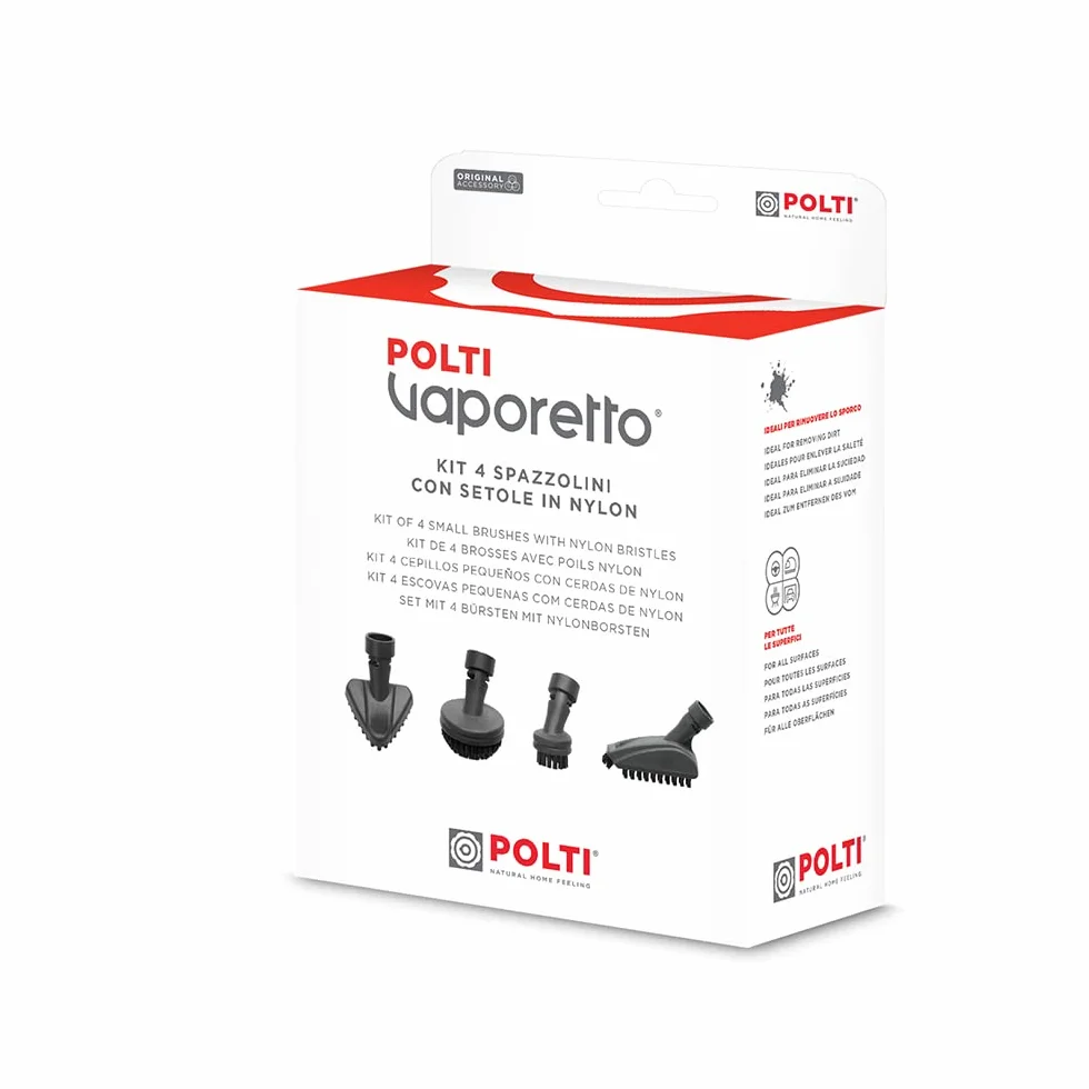 Polti Vaporetto PAEU0399 Kit de 4 Cepillos Pequeños con Cerdas de Nylon para la Limpieza de Azulejos, Cocinas, Juntas y Sanitarios
